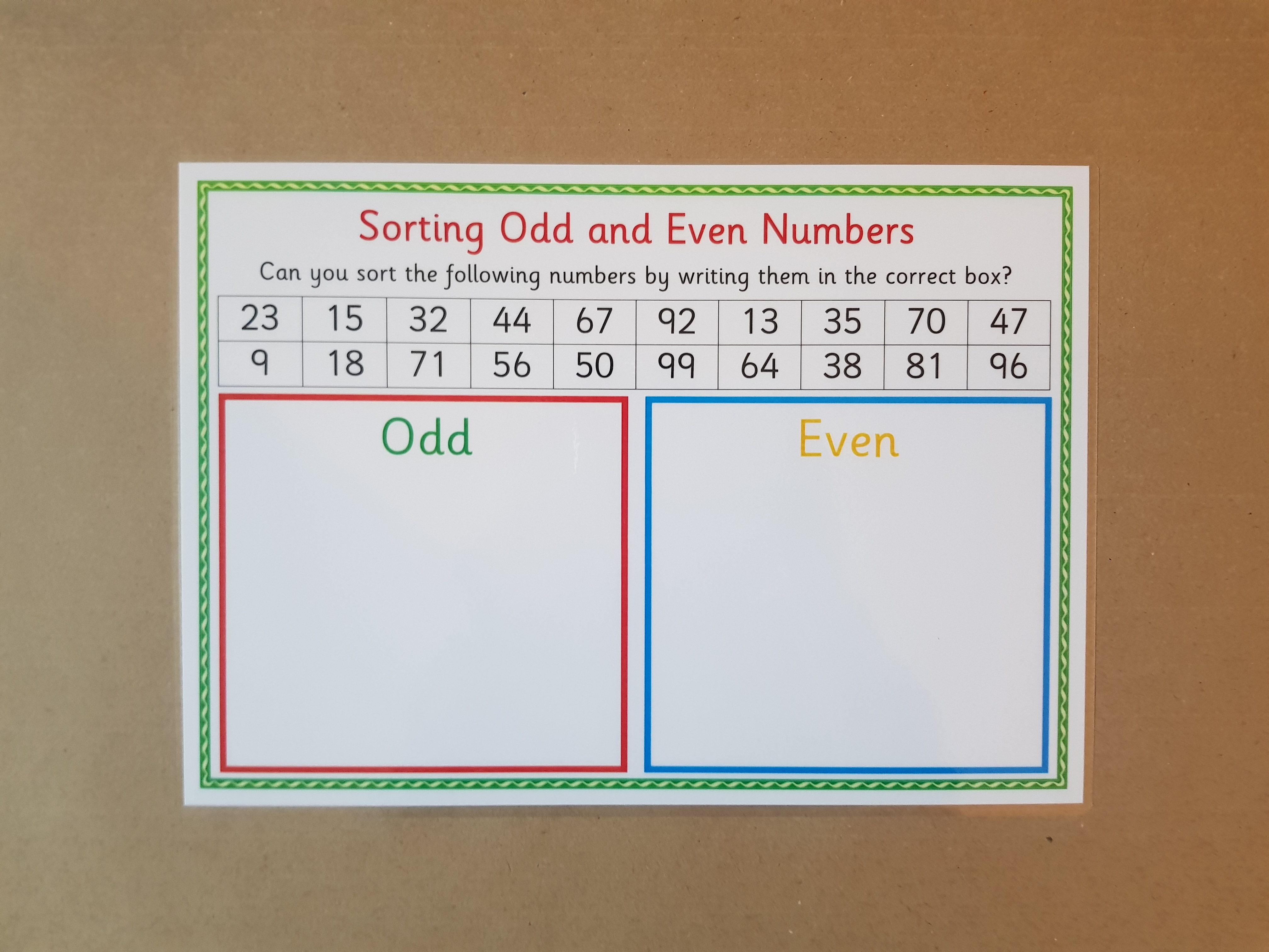 Sorting odd and even numbers - Reusable Worksheet