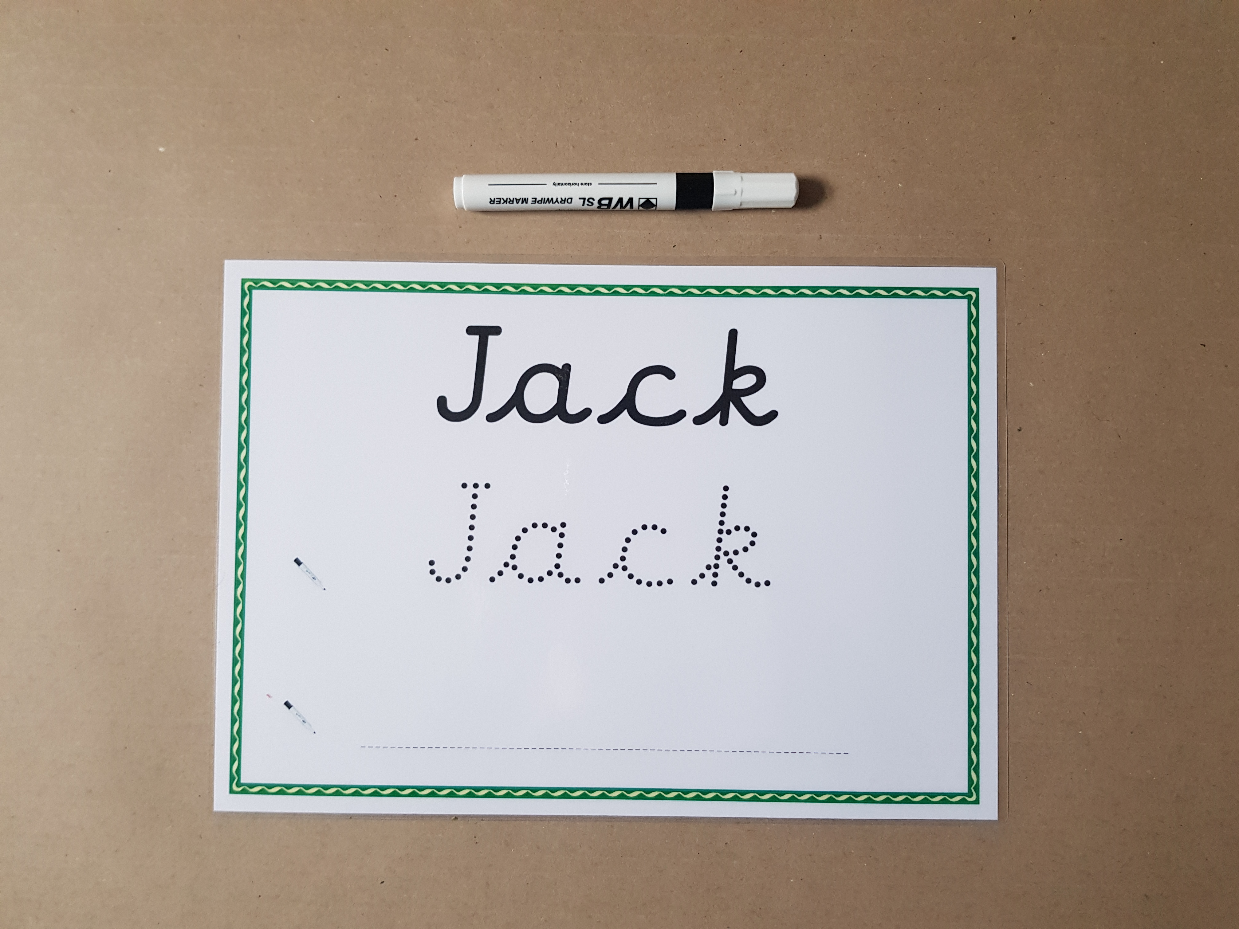 Pre Cursive Personalised Name Card - name tracing card and dry wipe pen
