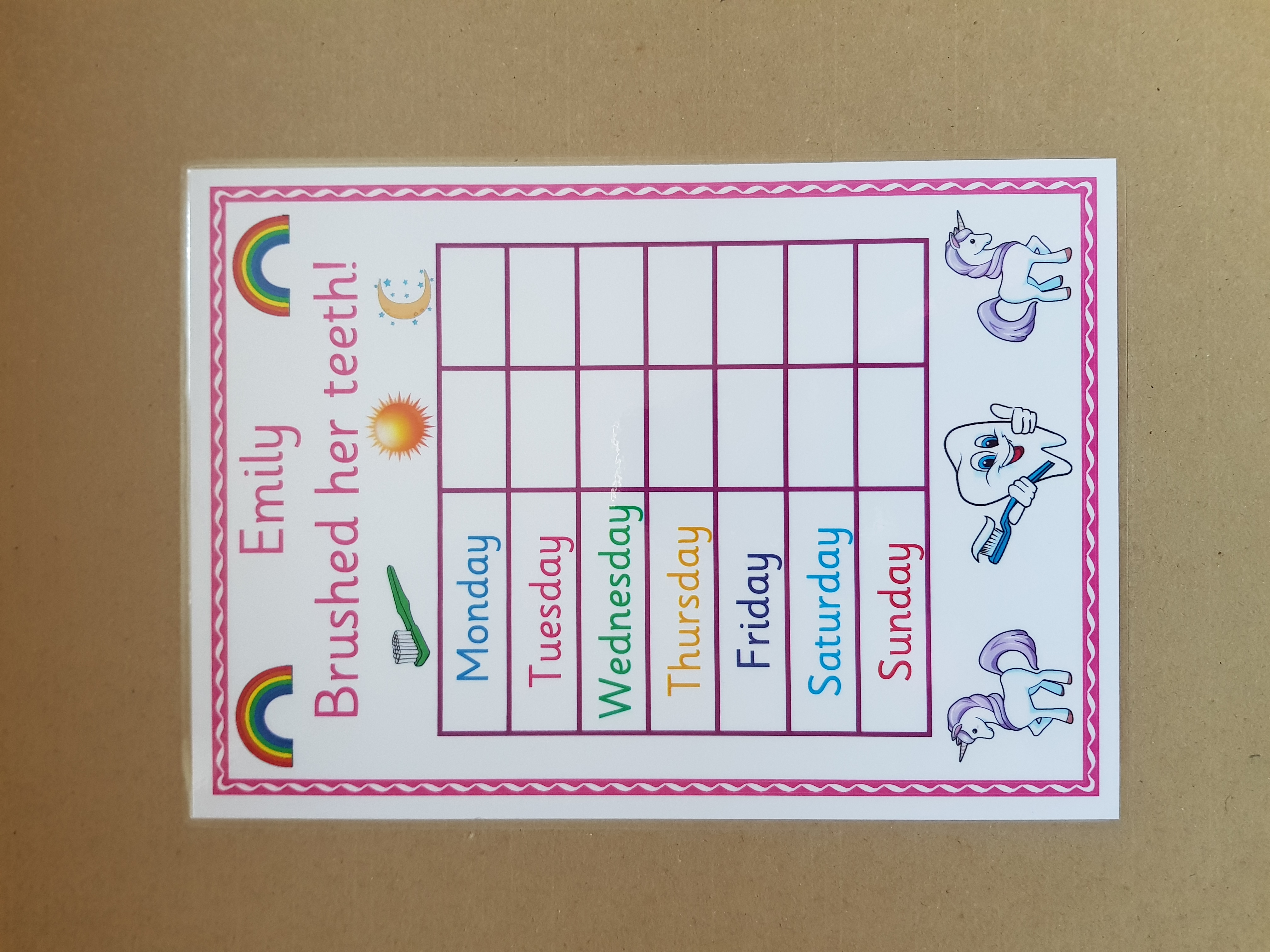 Personalised Unicorn Teeth Brushing Reward Chart 