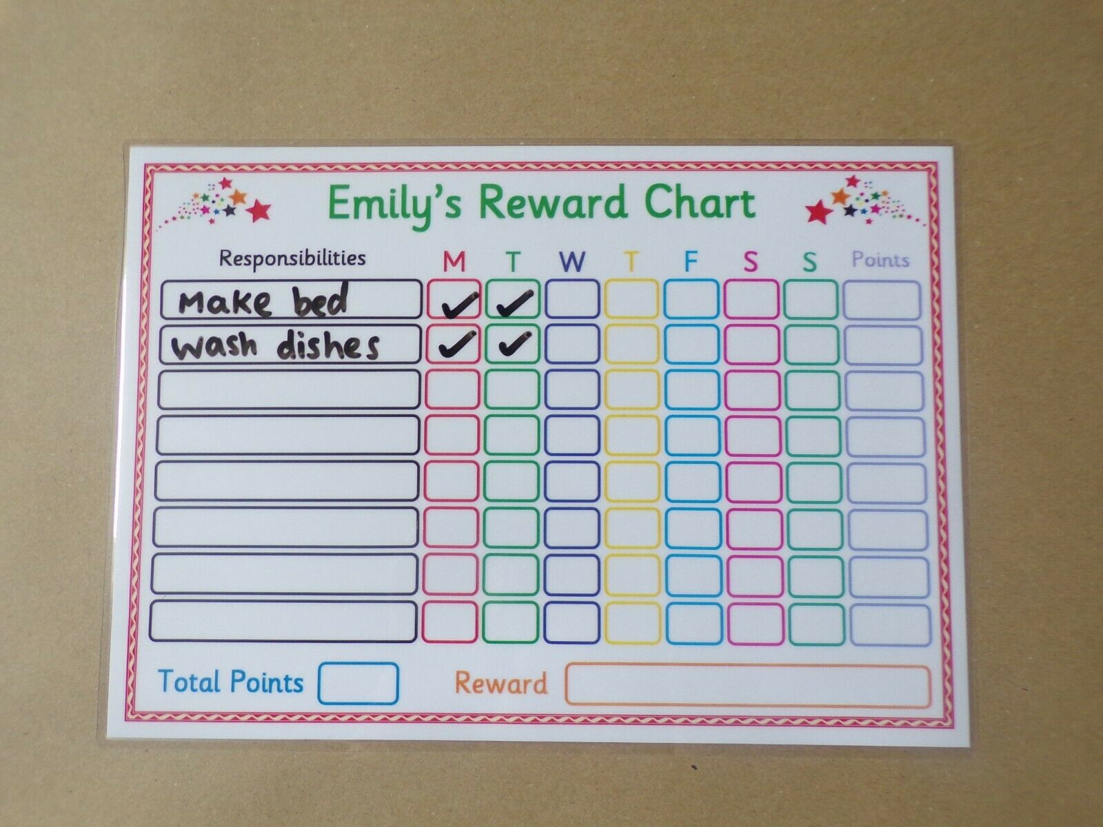 Personalised Weekly Responsibilities Reward Chart and dry wipe pen