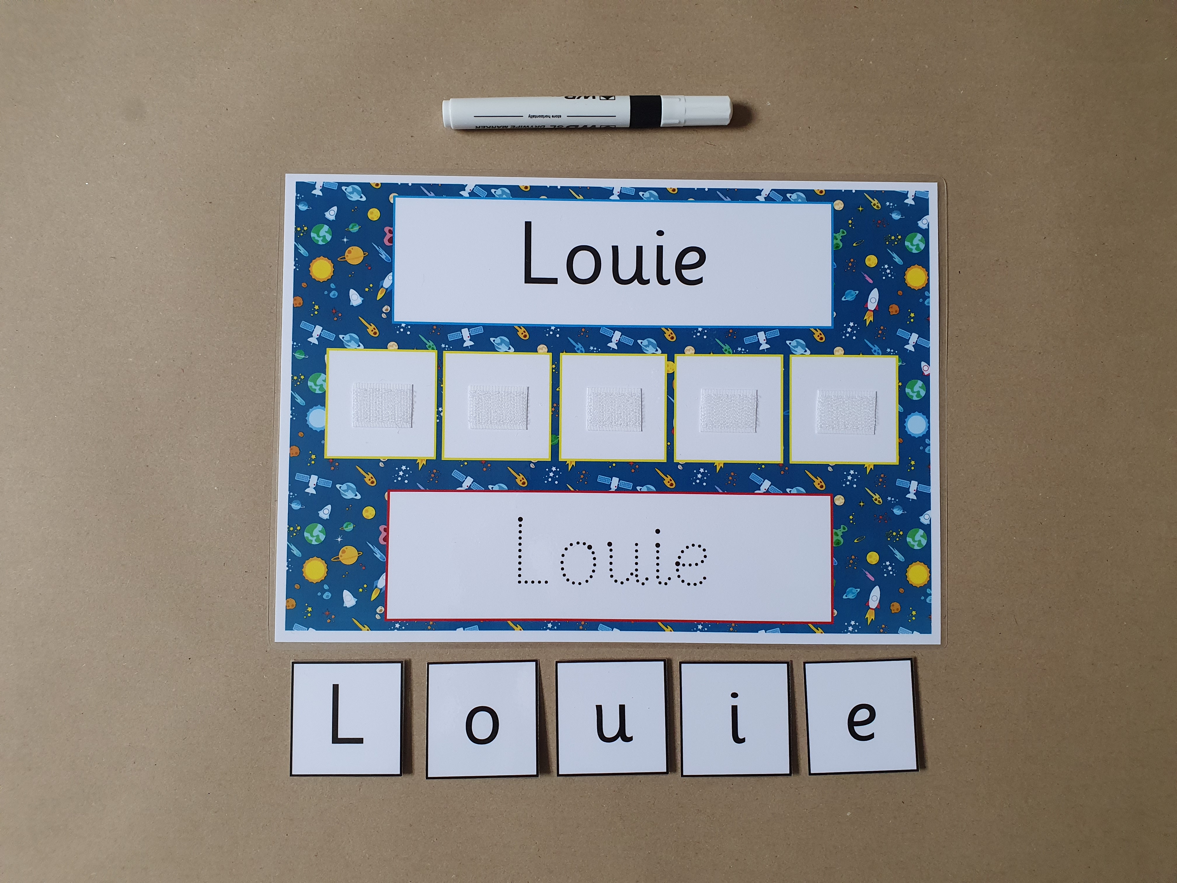 Write and Spell Name card - Space Background