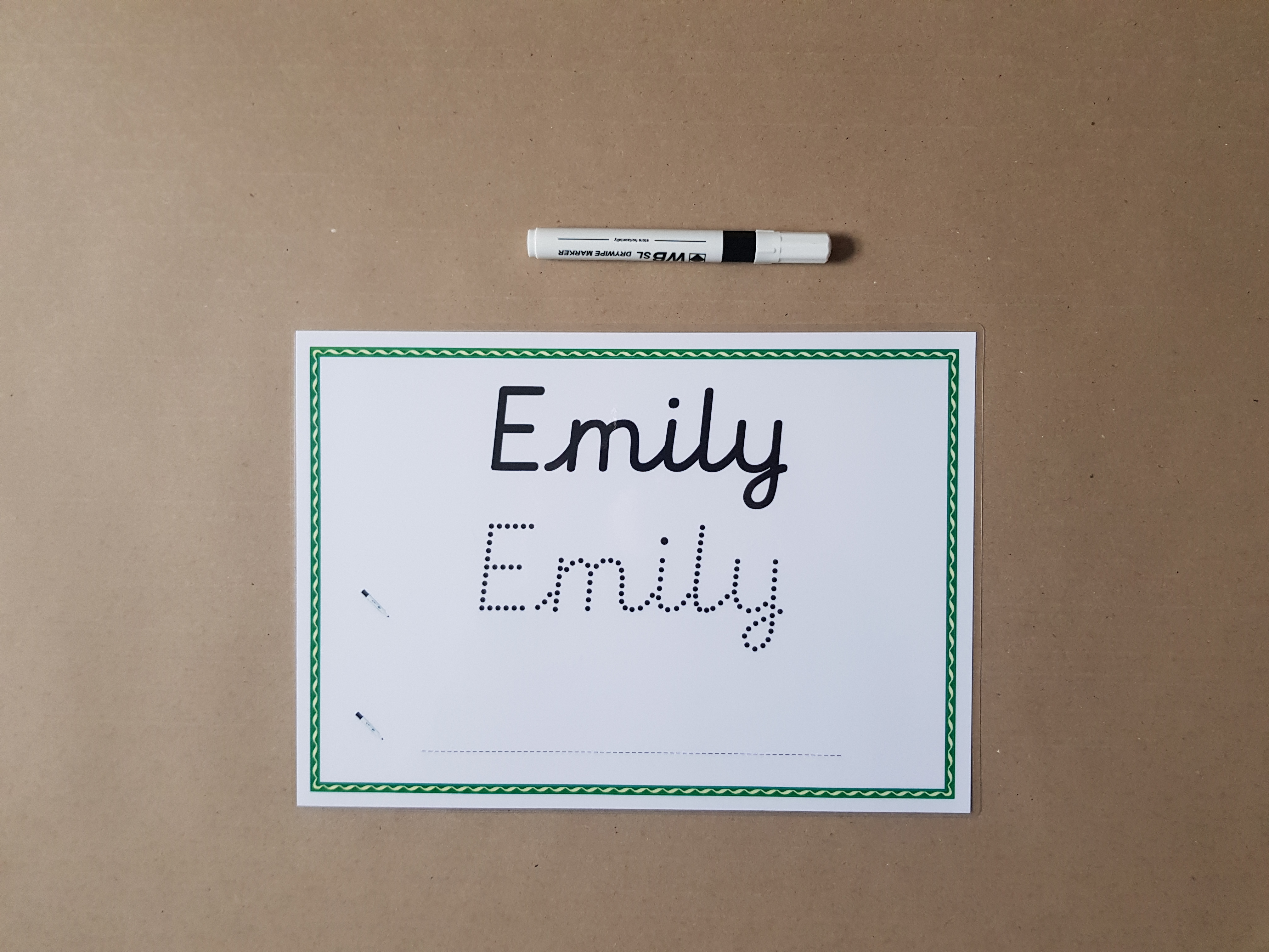 Pre Cursive Personalised Name Card - name tracing card and dry wipe pen