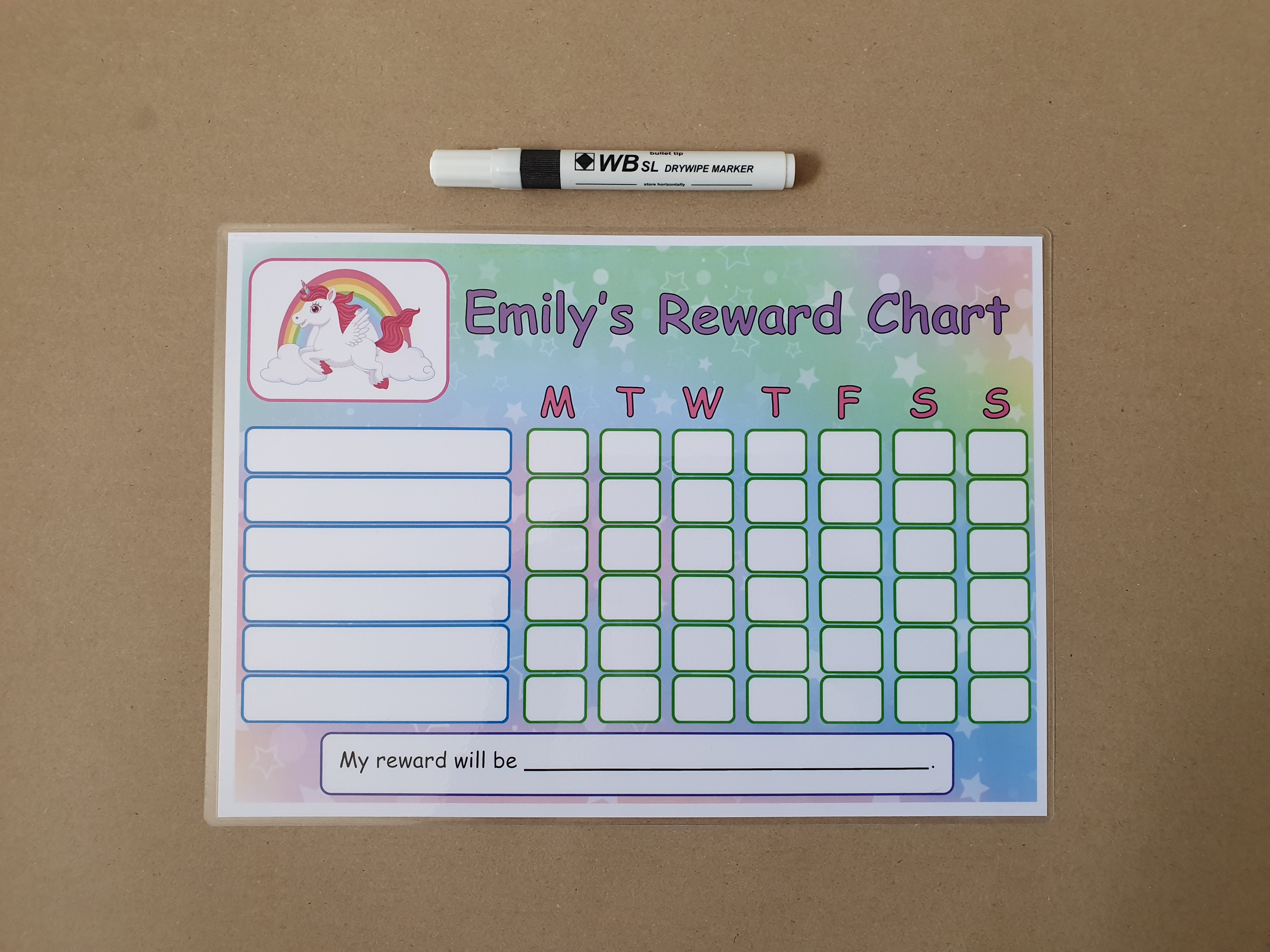 Personalised Reward Chart - unicorn Design