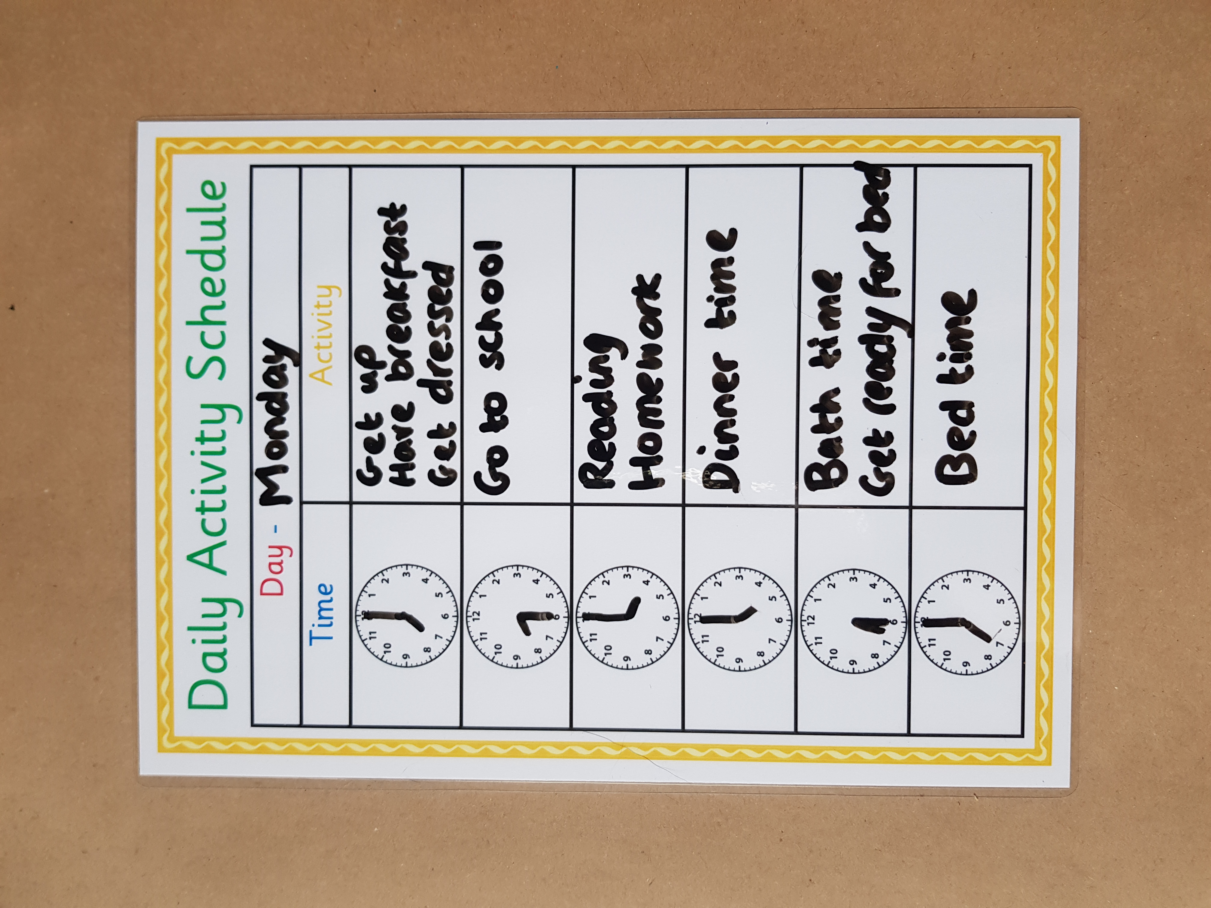 Daily Activity Schedule - reusable daily planner