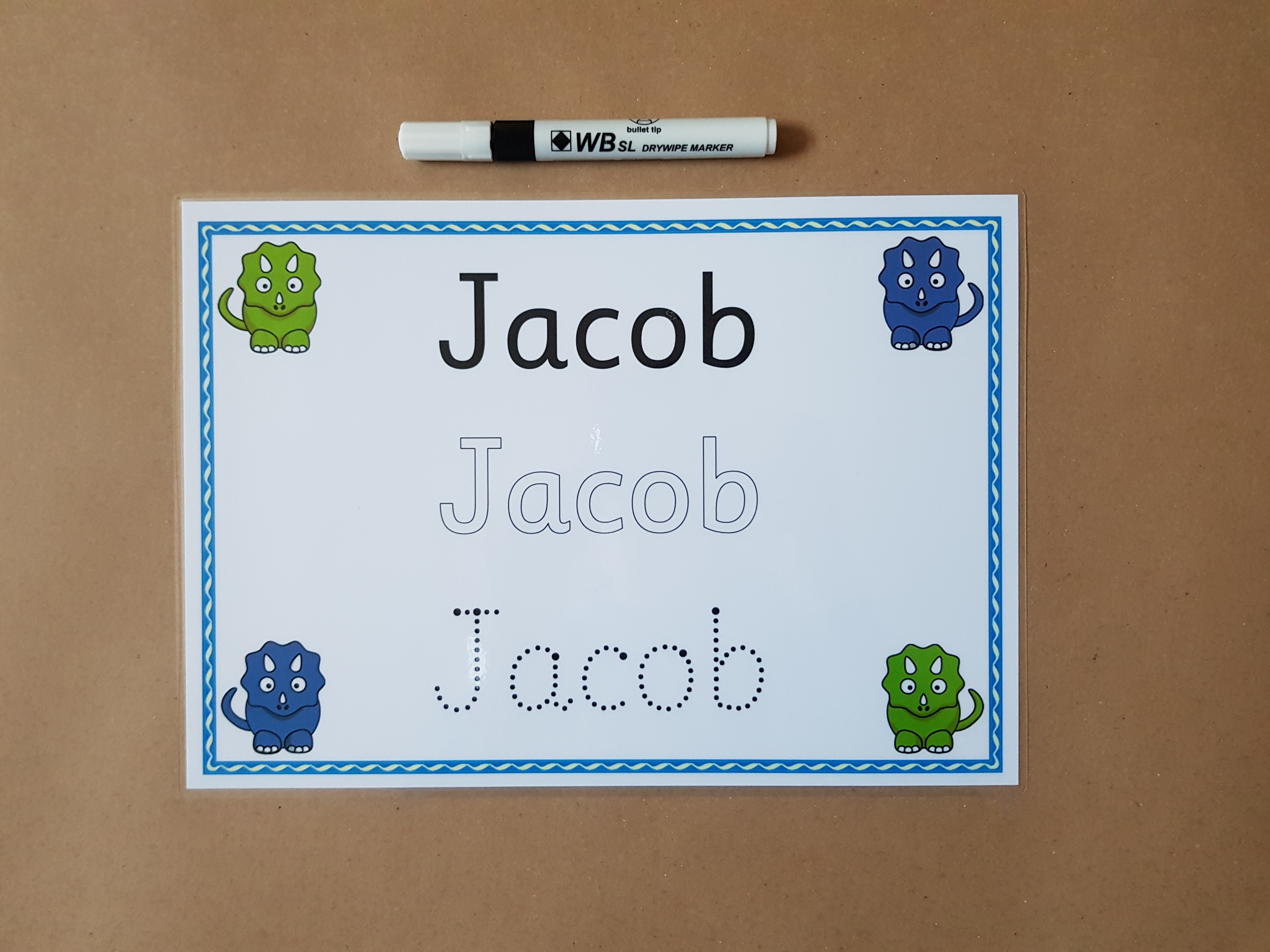 Personalised Name Card - 3 fonts - unicorn/dinosaur design