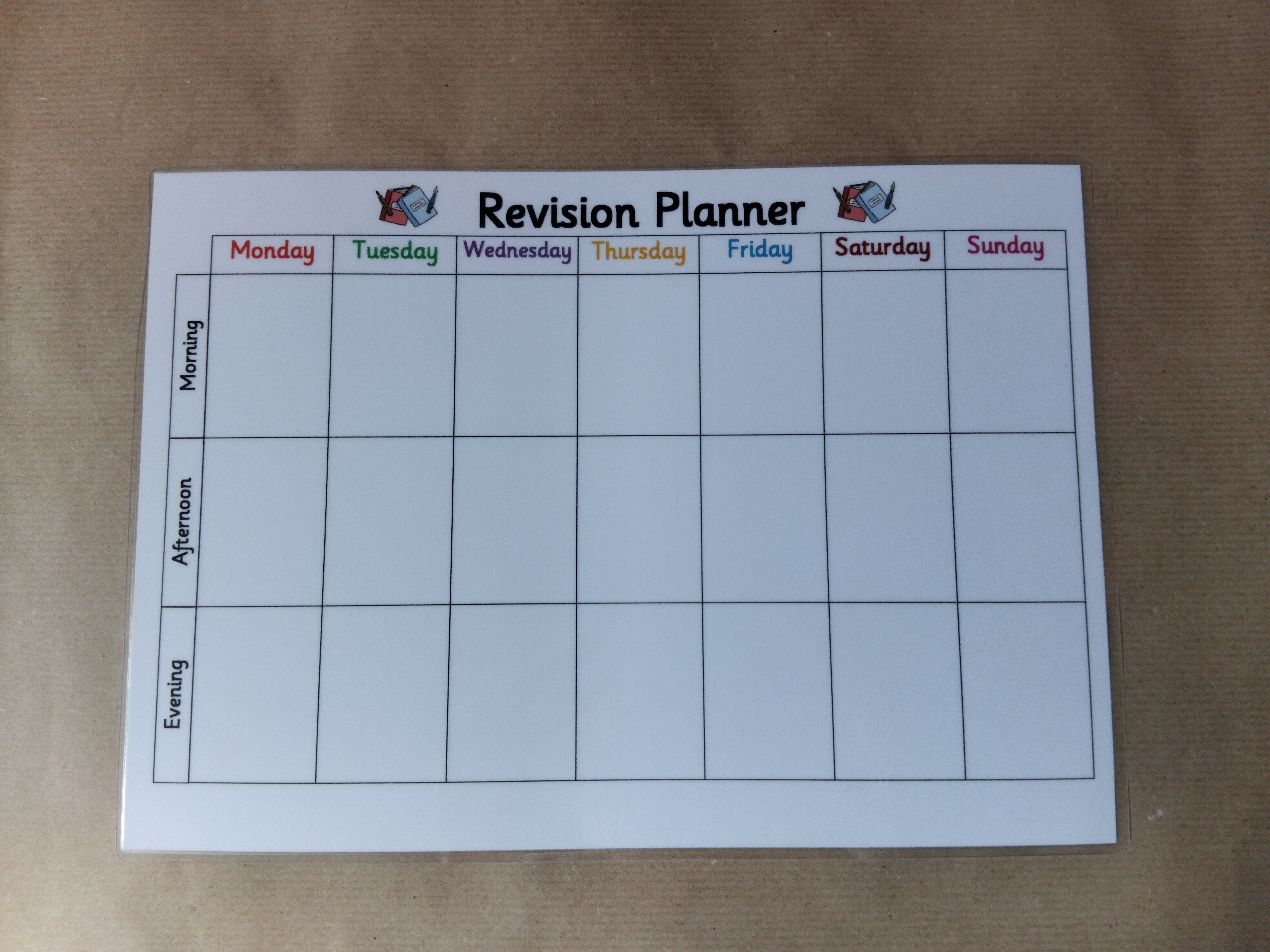 Weekly Revision Planner - Reusable, with dry wipe pen