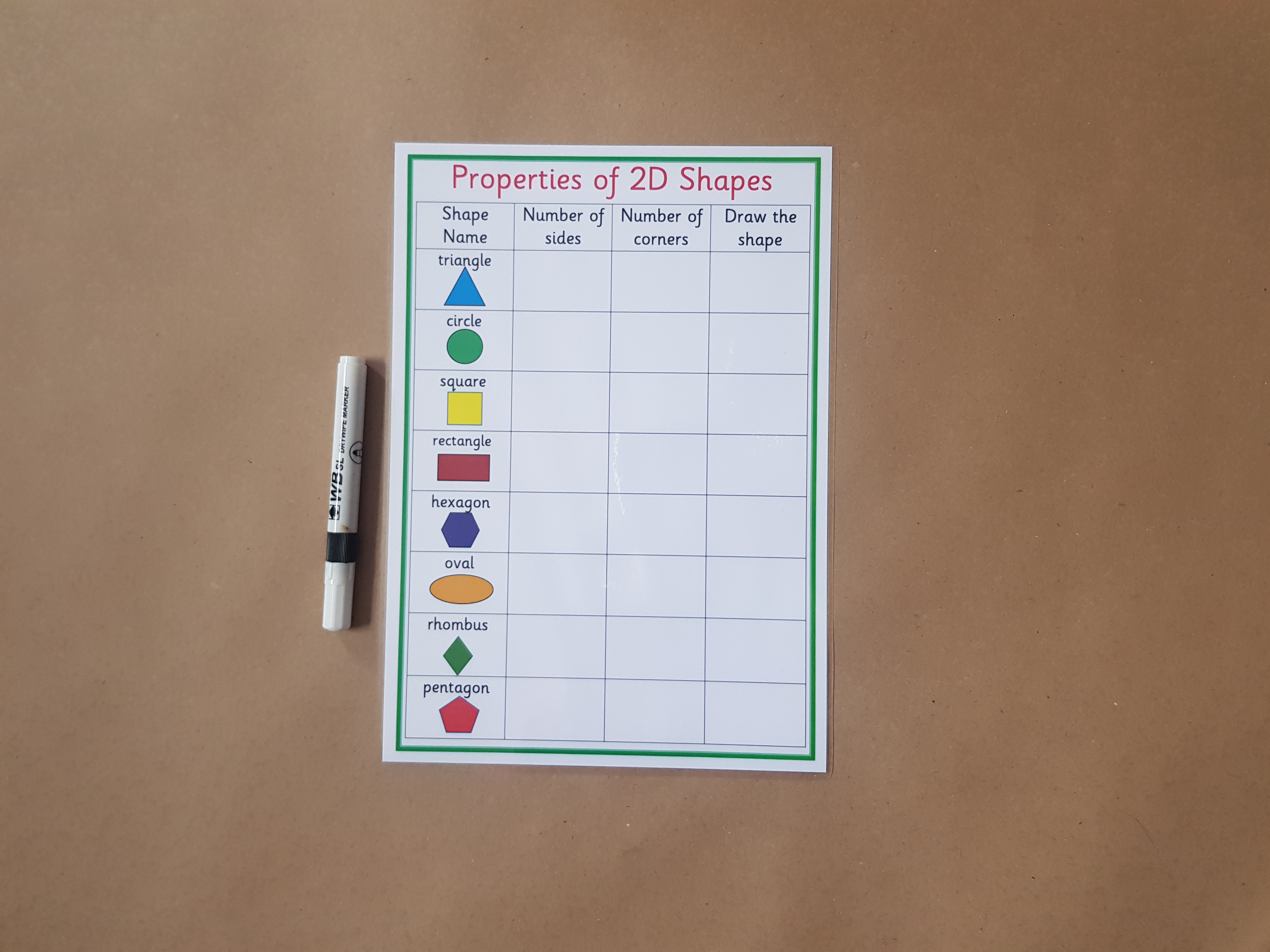 Properties of 2D shapes worksheet