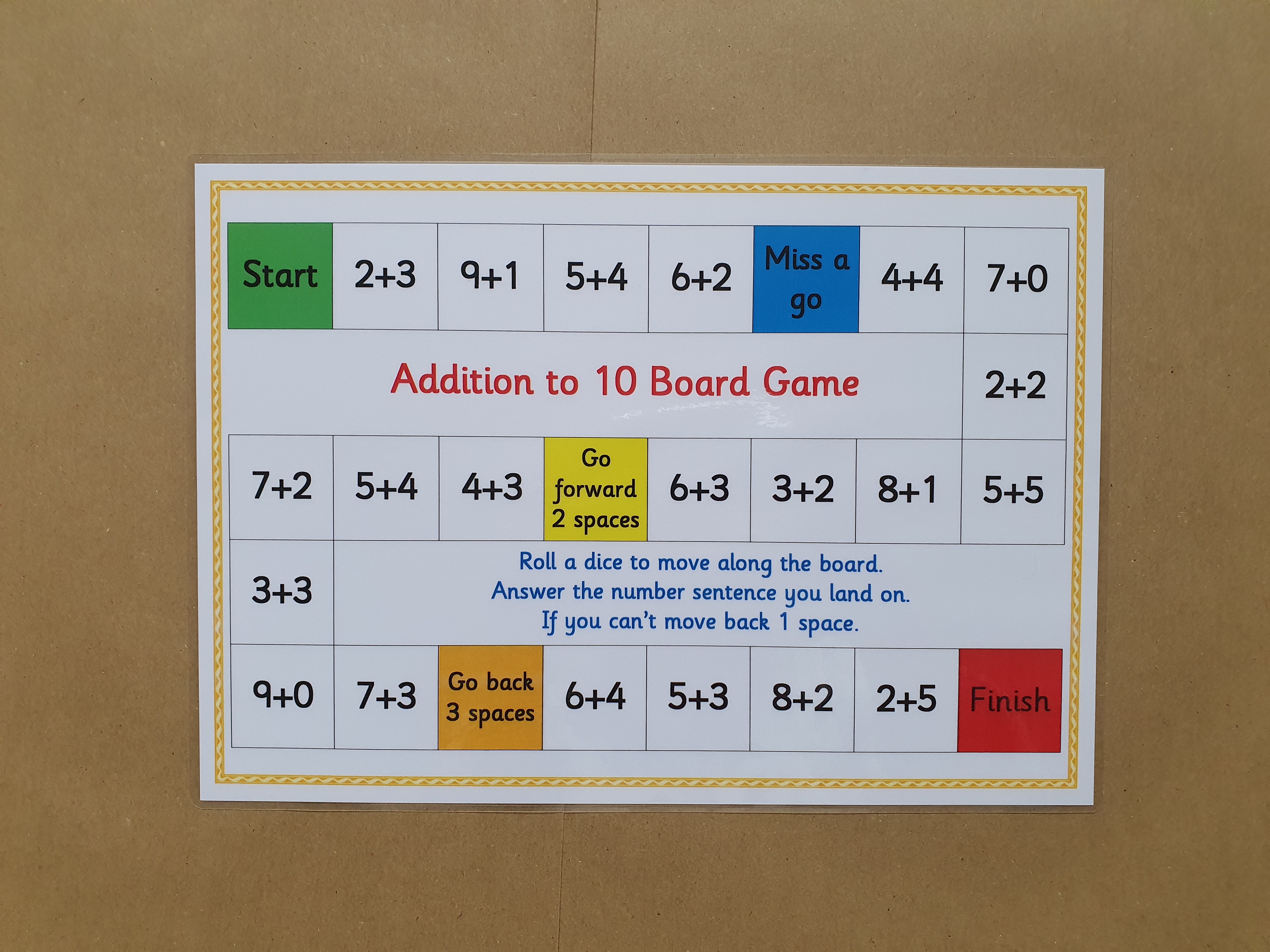 Addition to 10 Board Game