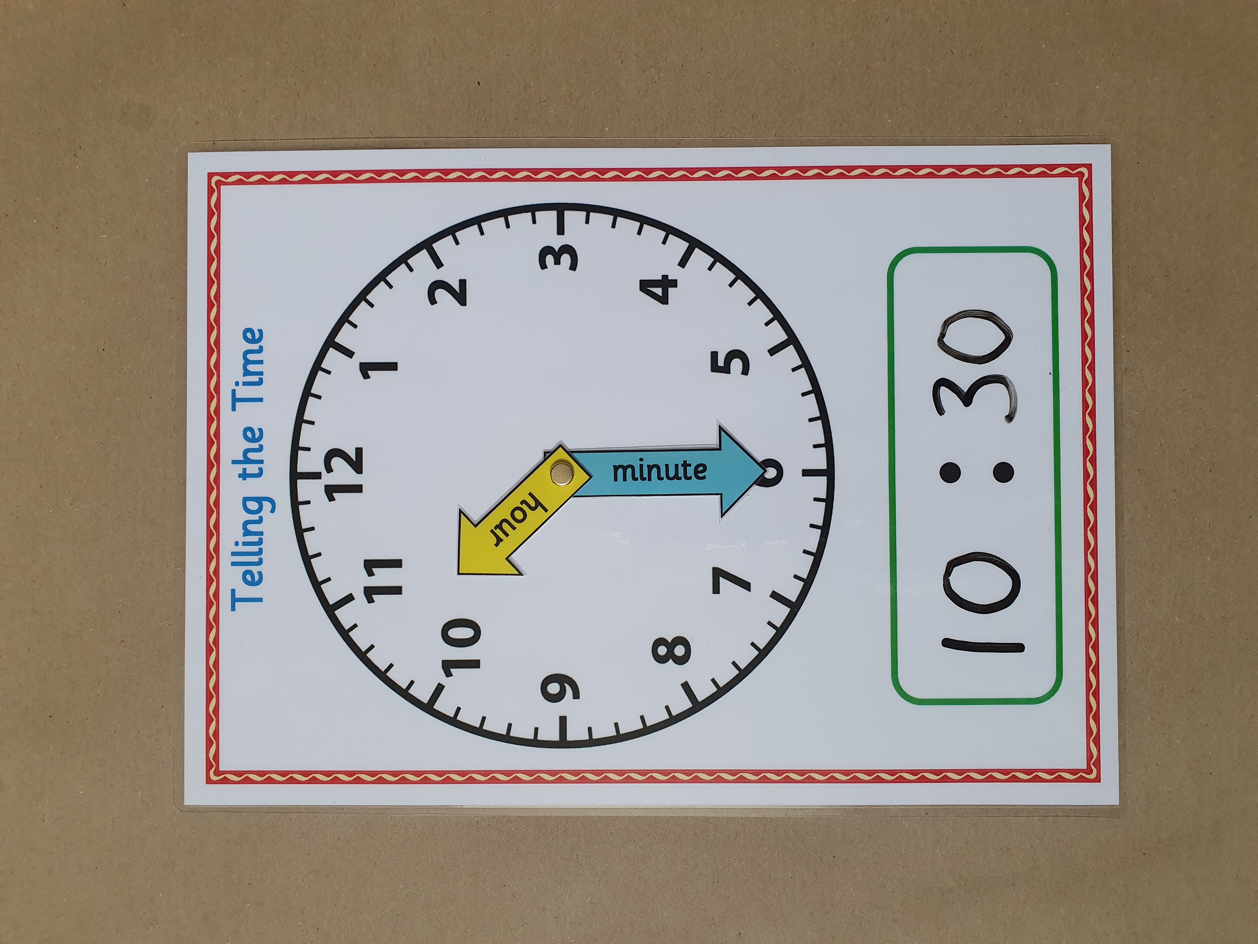 Telling the Time clock with moveable hands