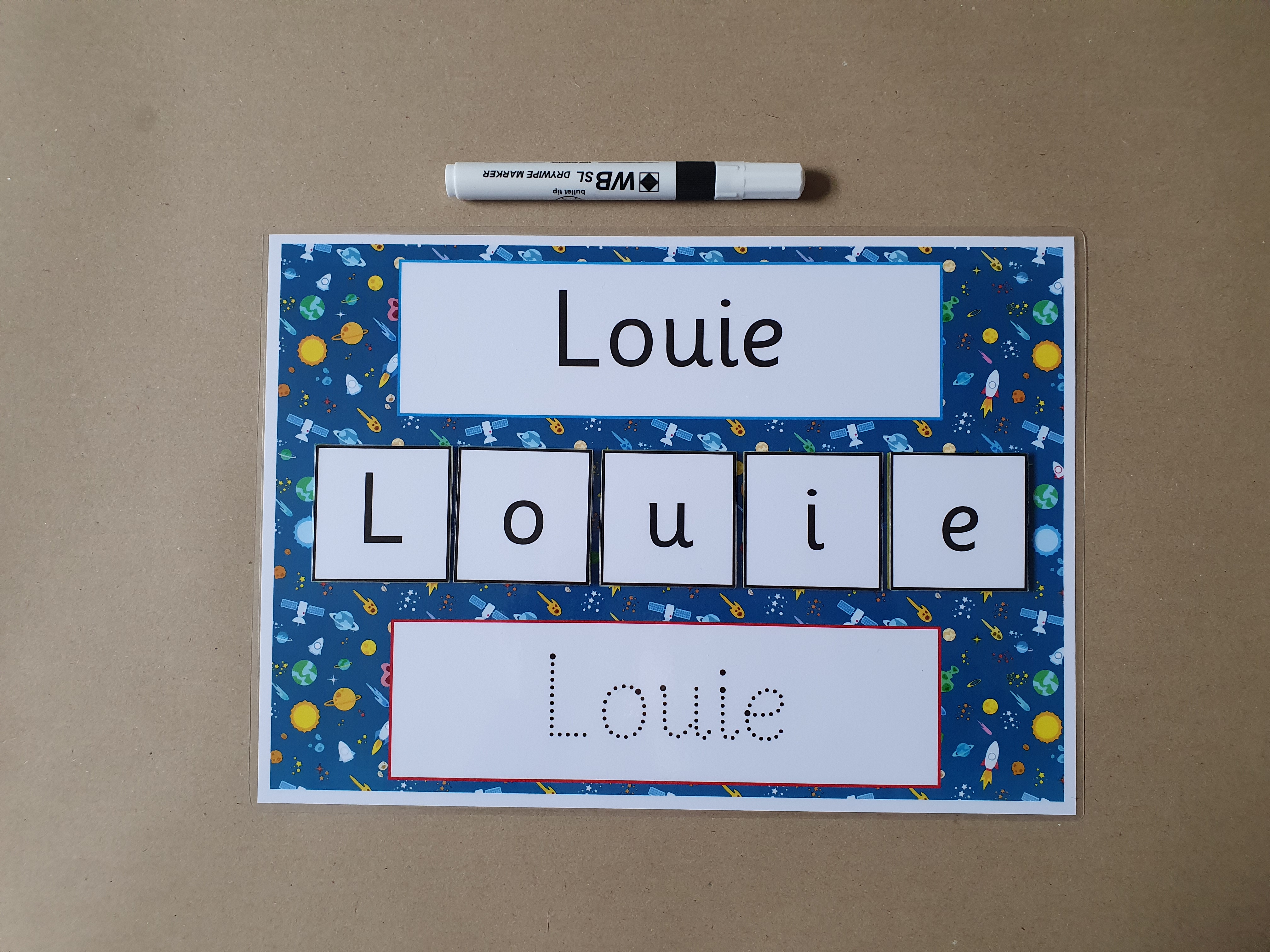 Write and Spell Name card - Space Background
