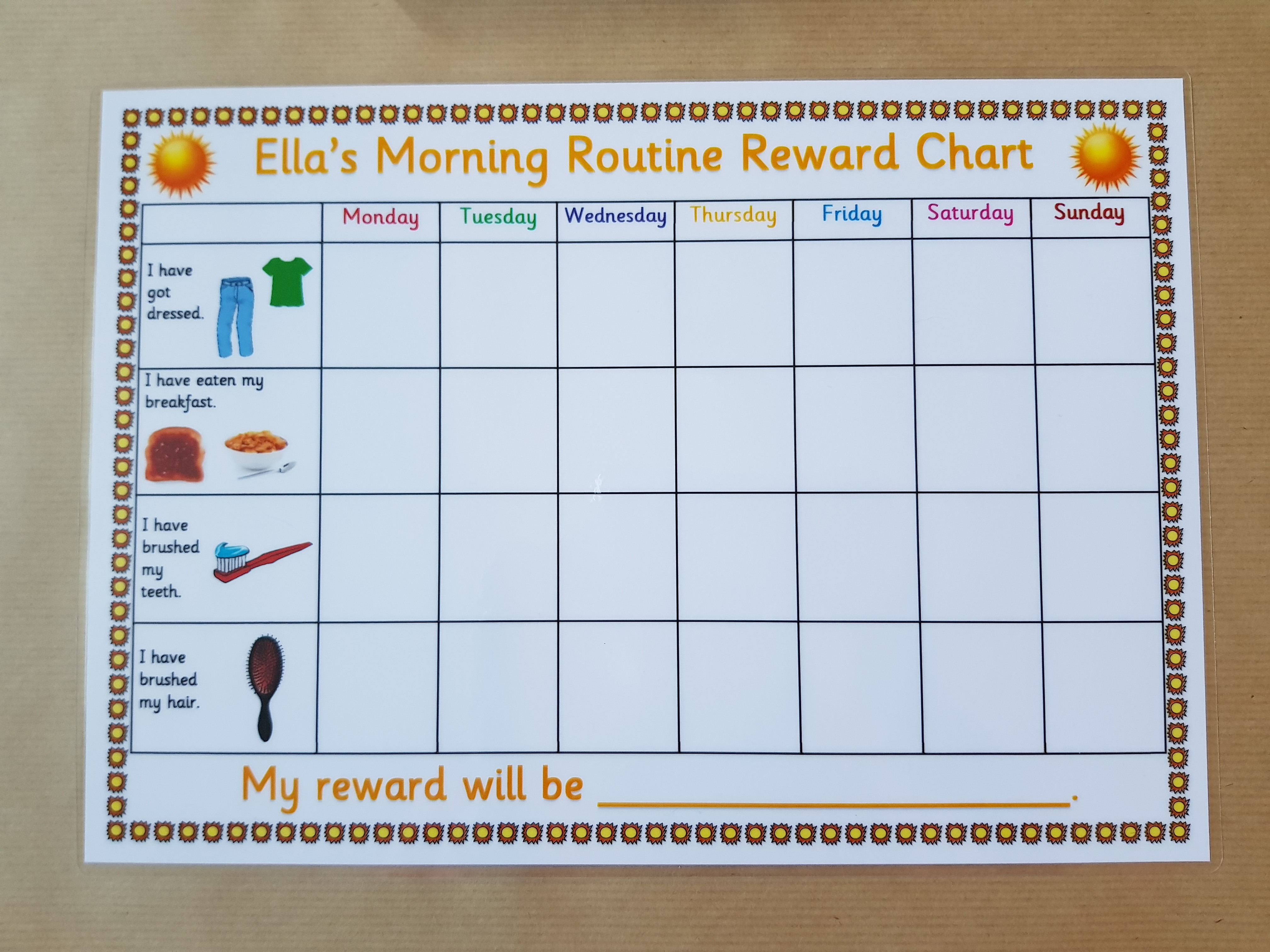 Morning and Bedtime Routine Reward Chart and dry wipe pen 