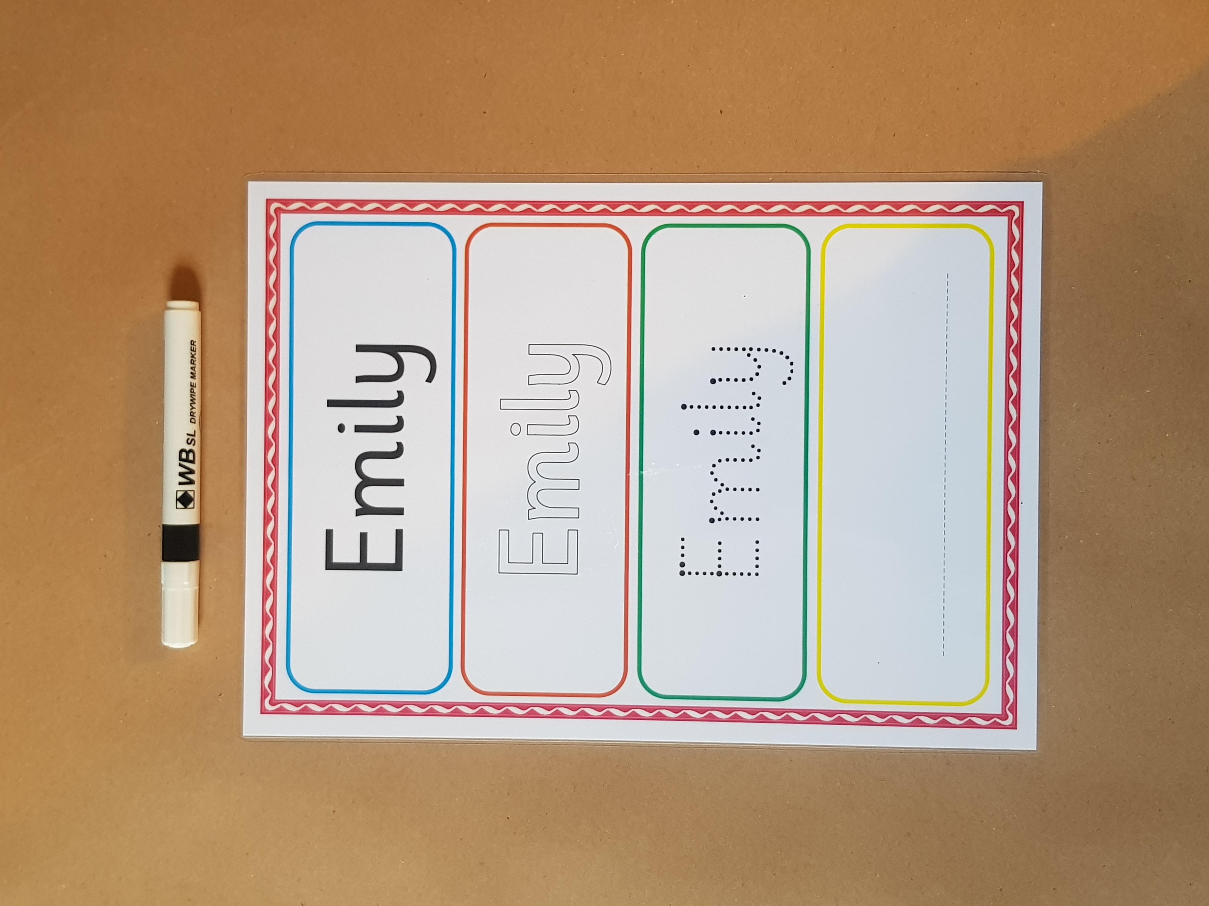 Personalised Name Card - name tracing card and dry wipe pen