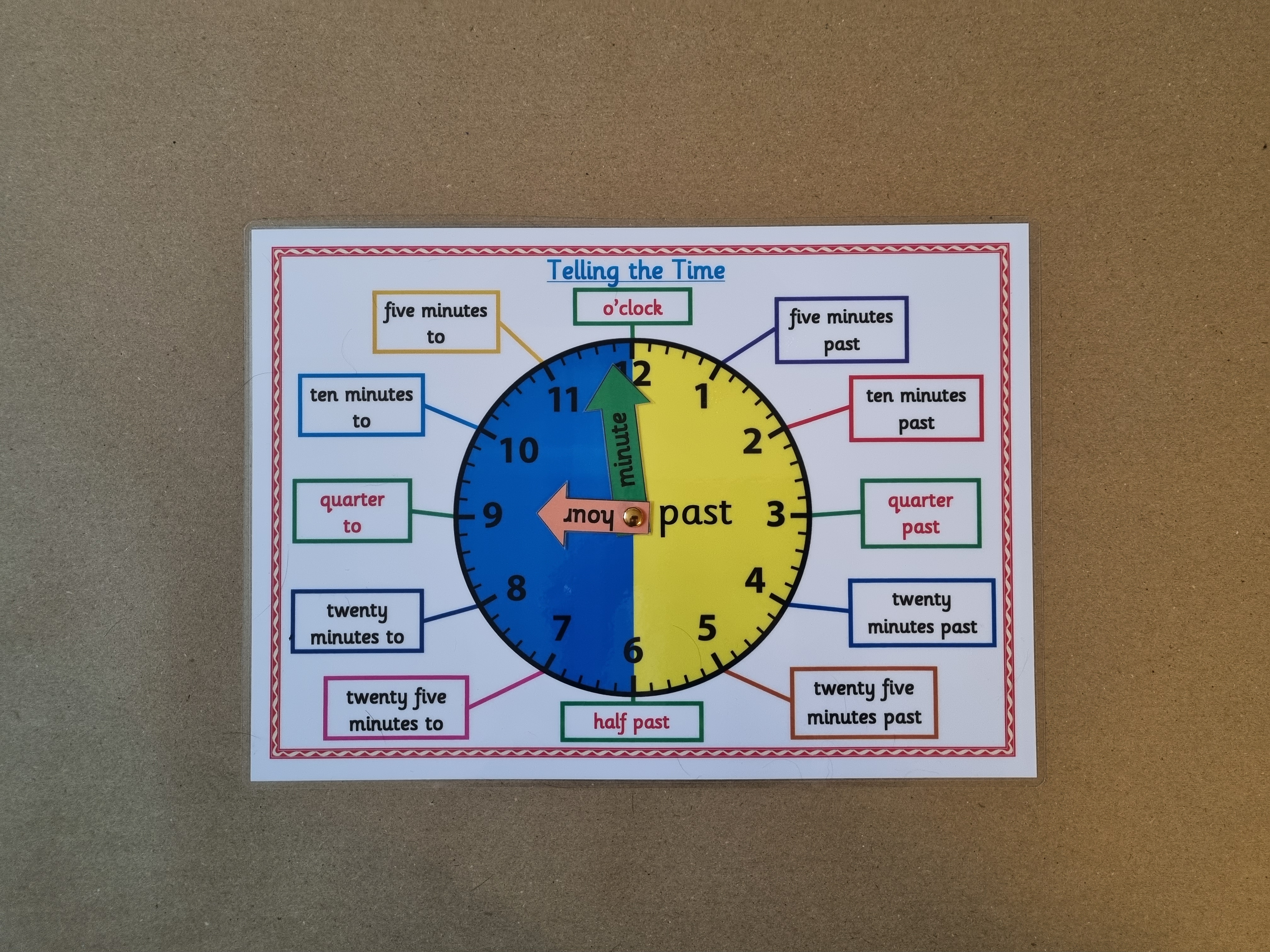 Telling the Time Clock with moveable hands
