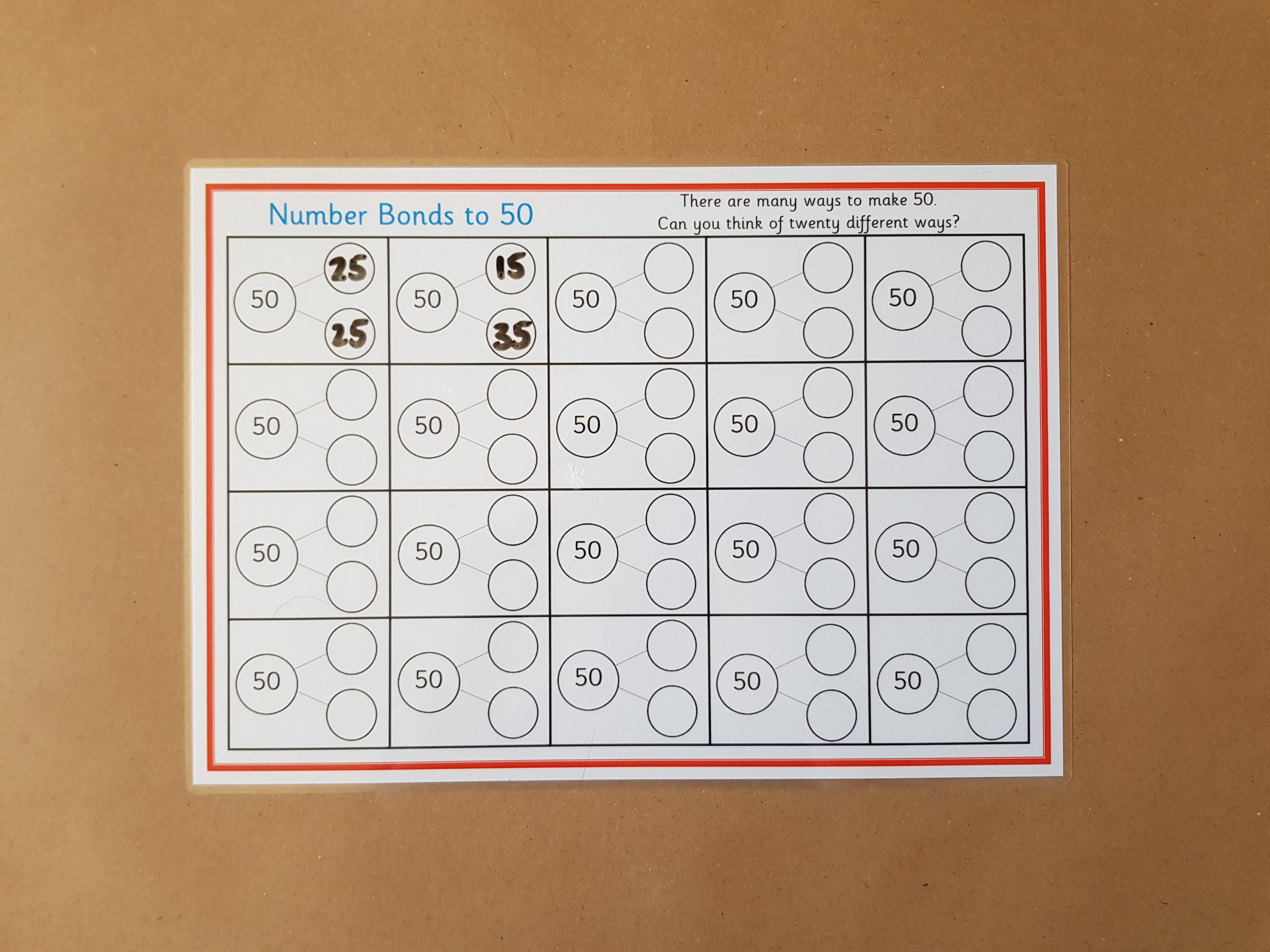 Numbers bonds to 50 worksheet
