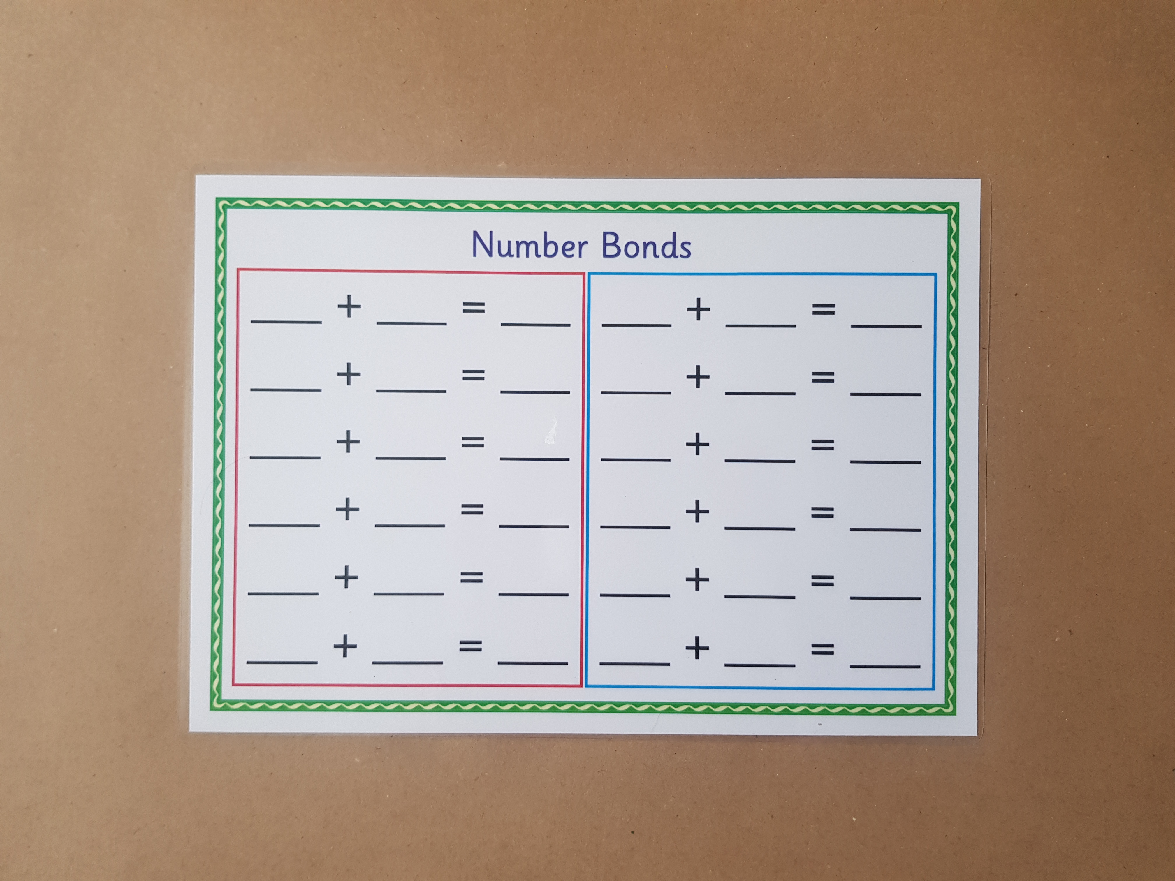 Number bonds worksheet set - A4 Mats
