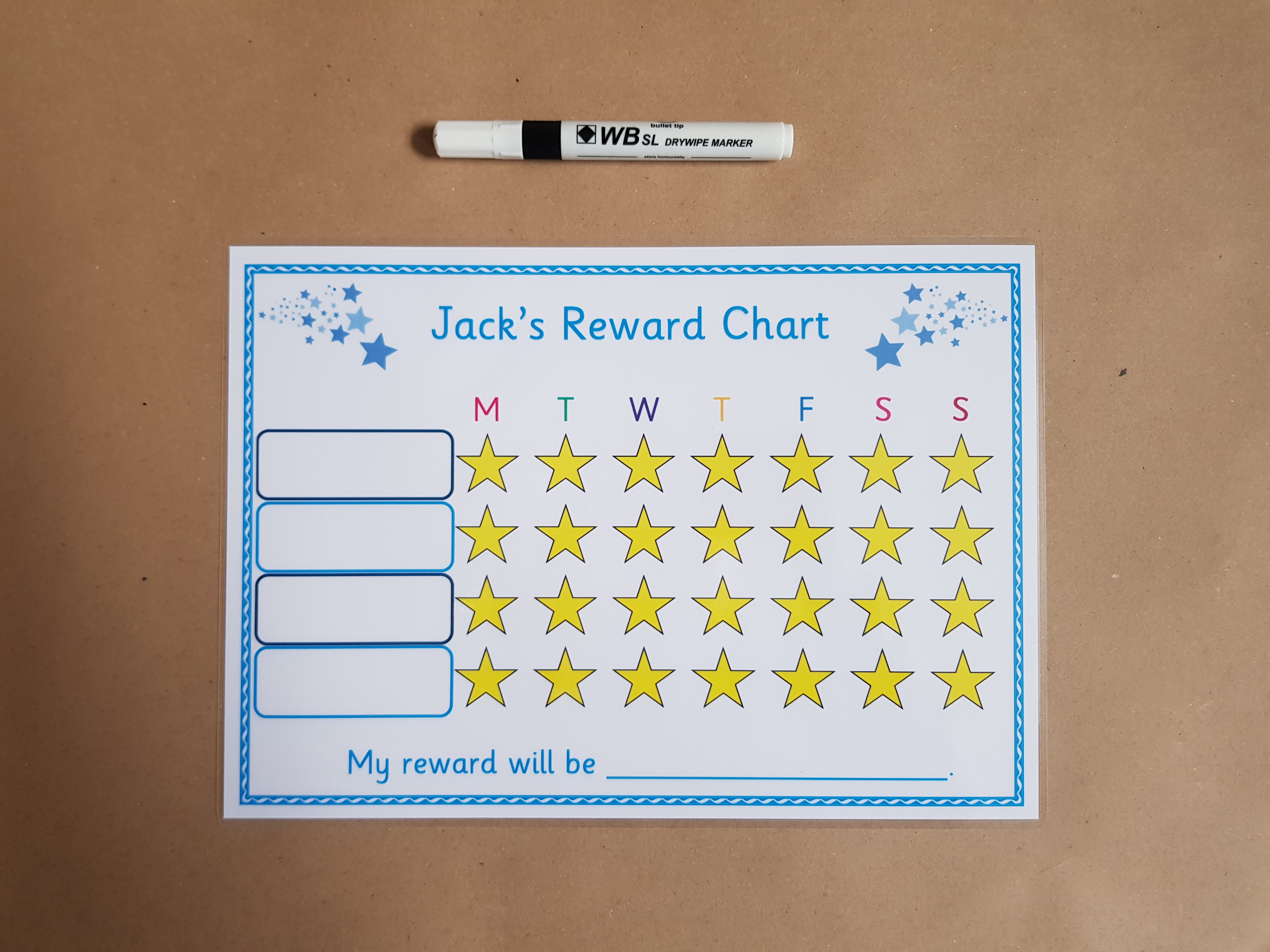  2x Personalised Reward Charts and dry wipe pens