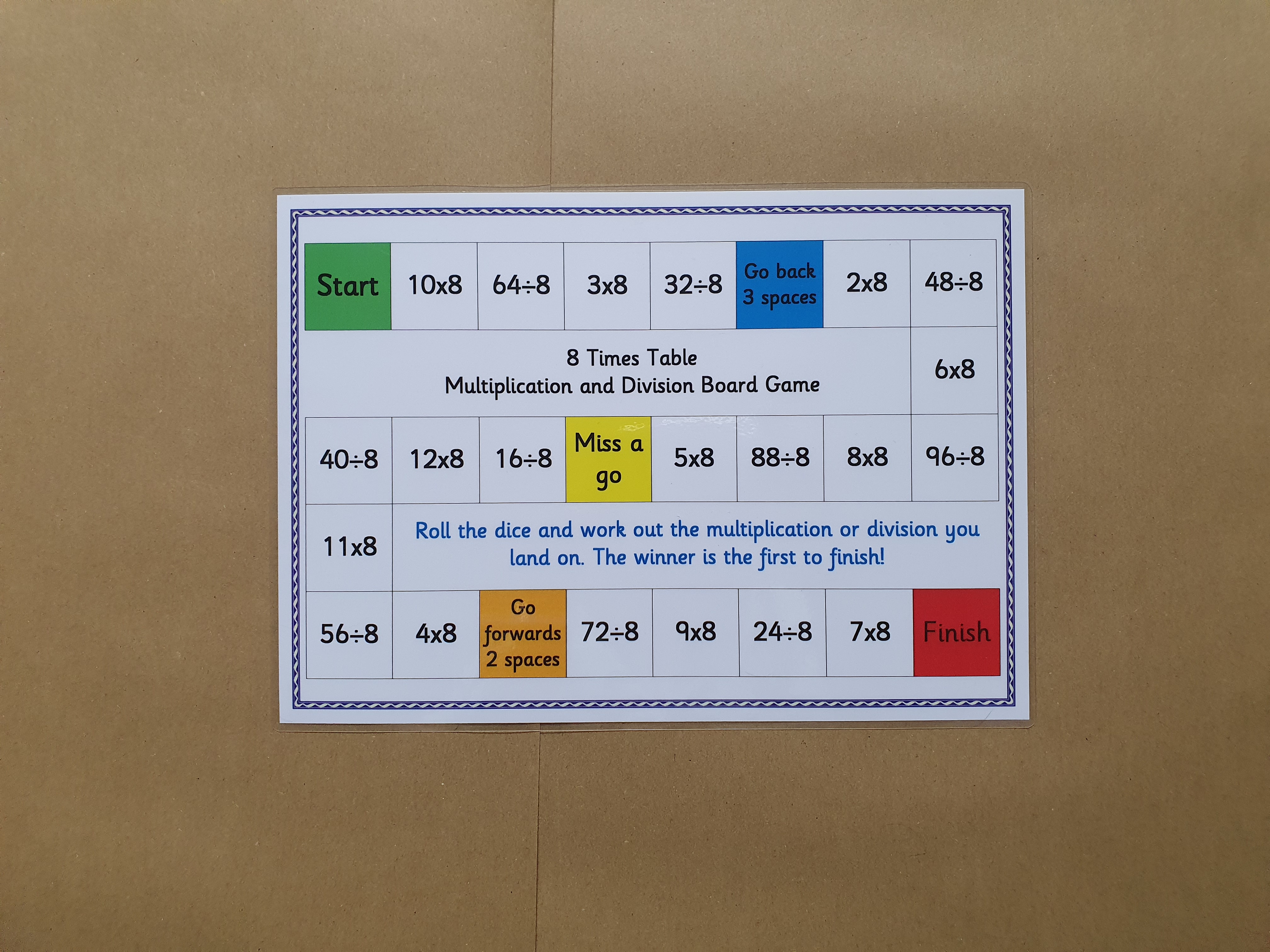 8 Times Tables, Multiplication and Division Board Game
