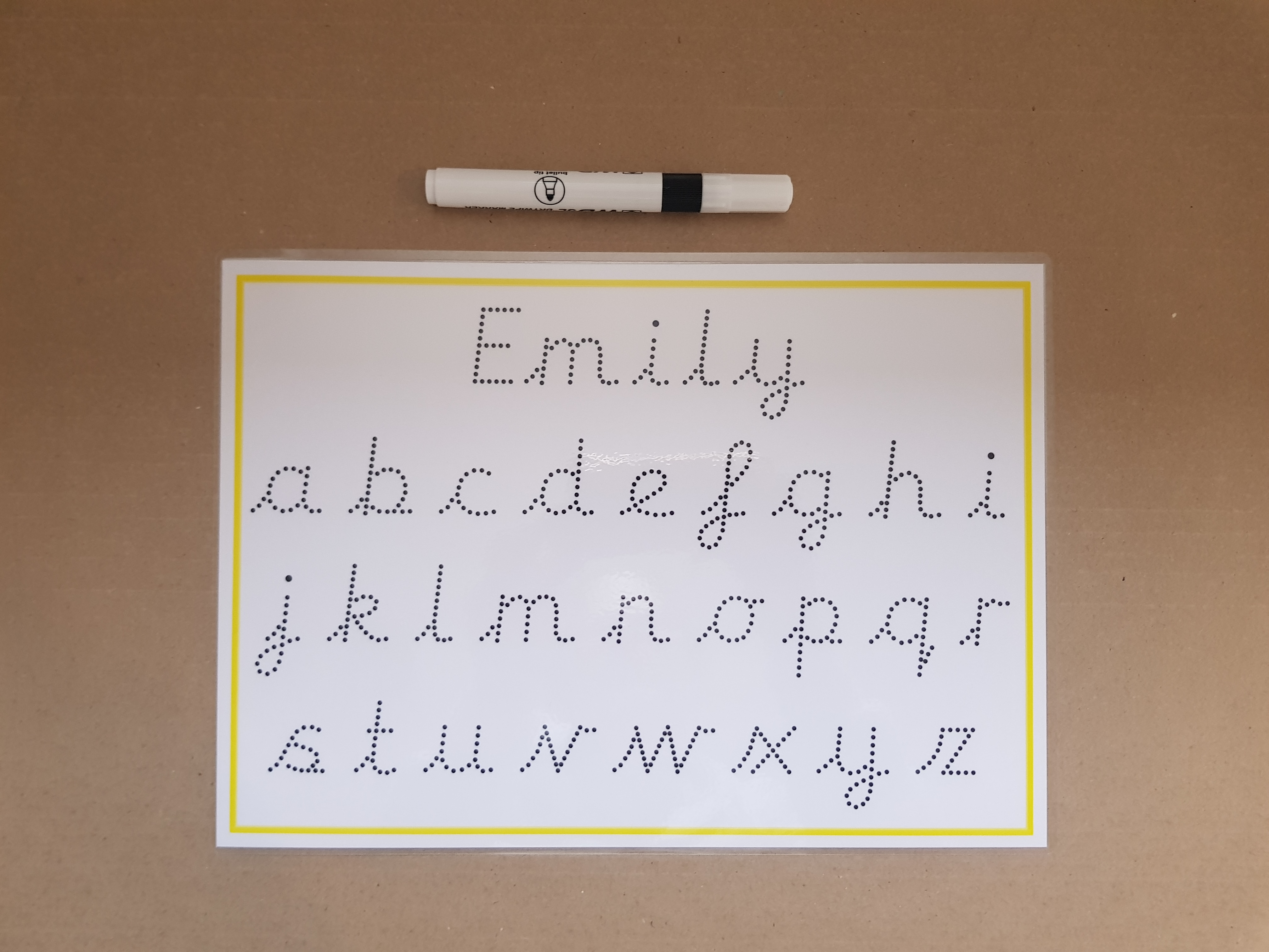 Personalised name and letters - cursive font - formation mat and dry wipe pen