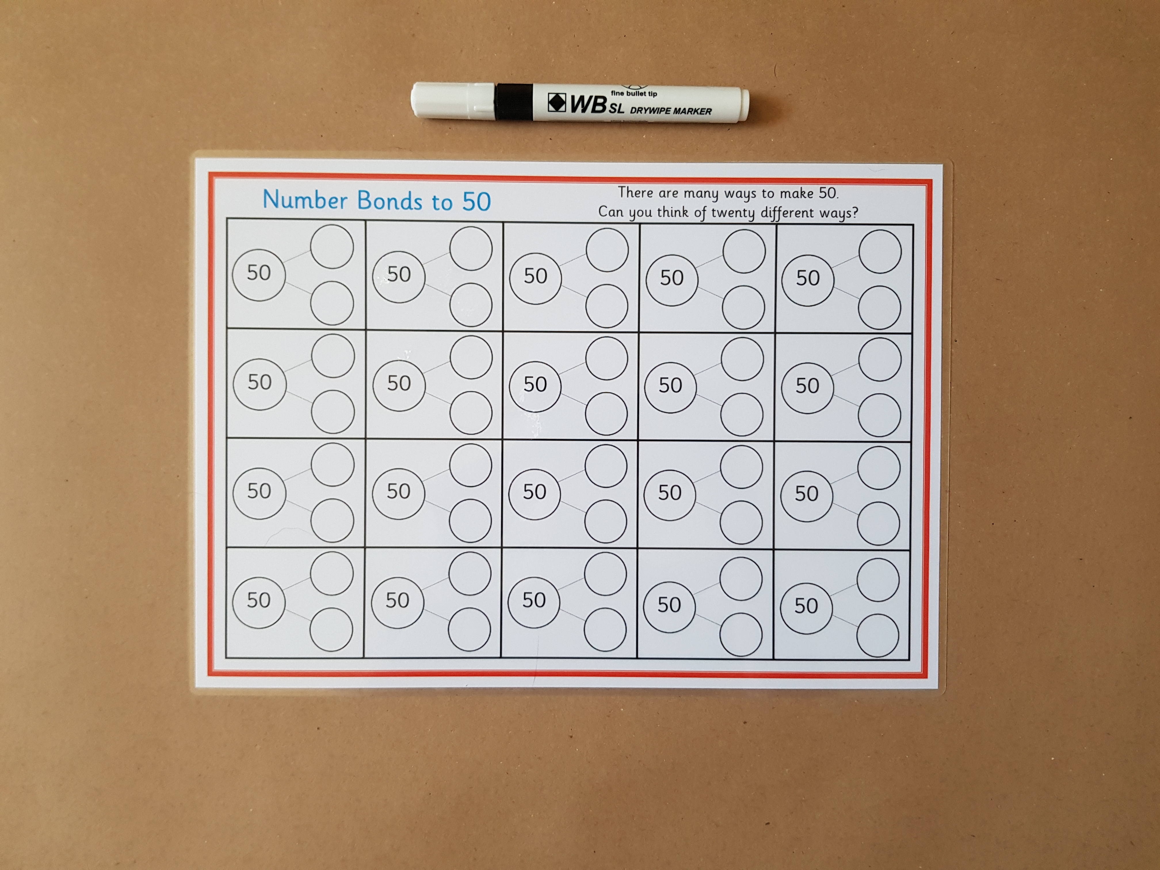 Numbers bonds to 50 worksheet