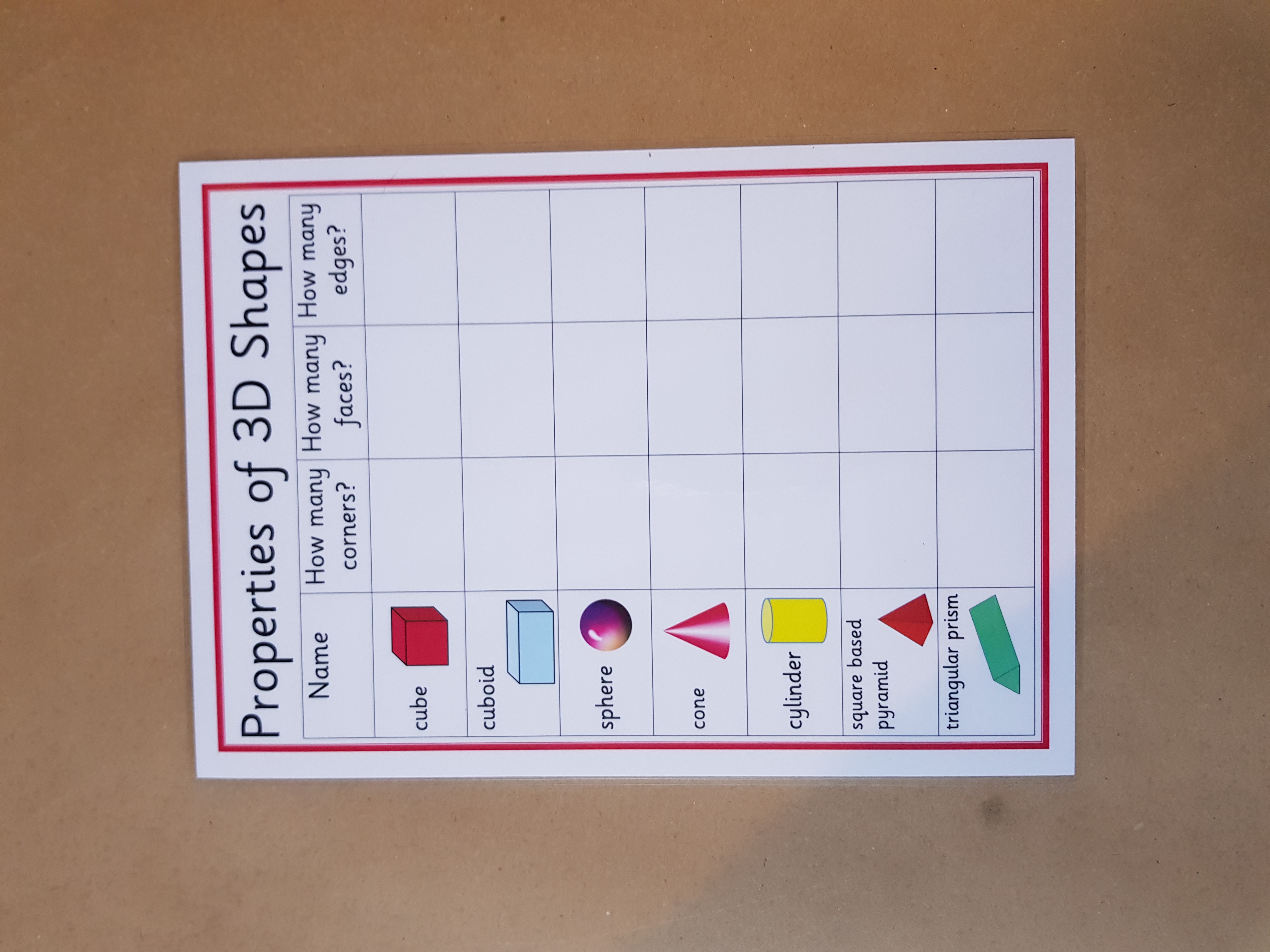 Properties of 2D and 3D shapes - blank worksheets
