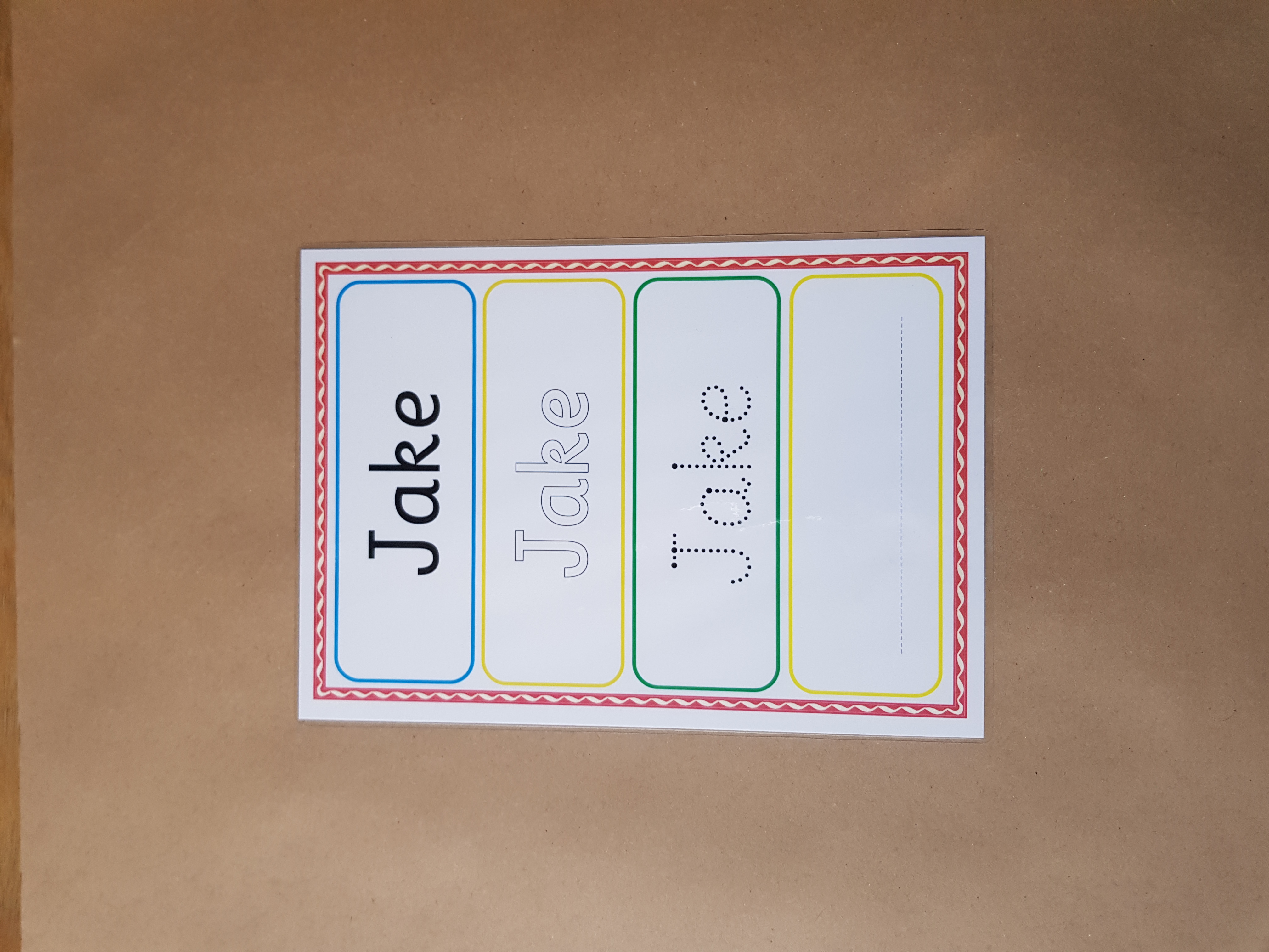 Personalised Name Card - name tracing card and dry wipe pen - pre cursive font 