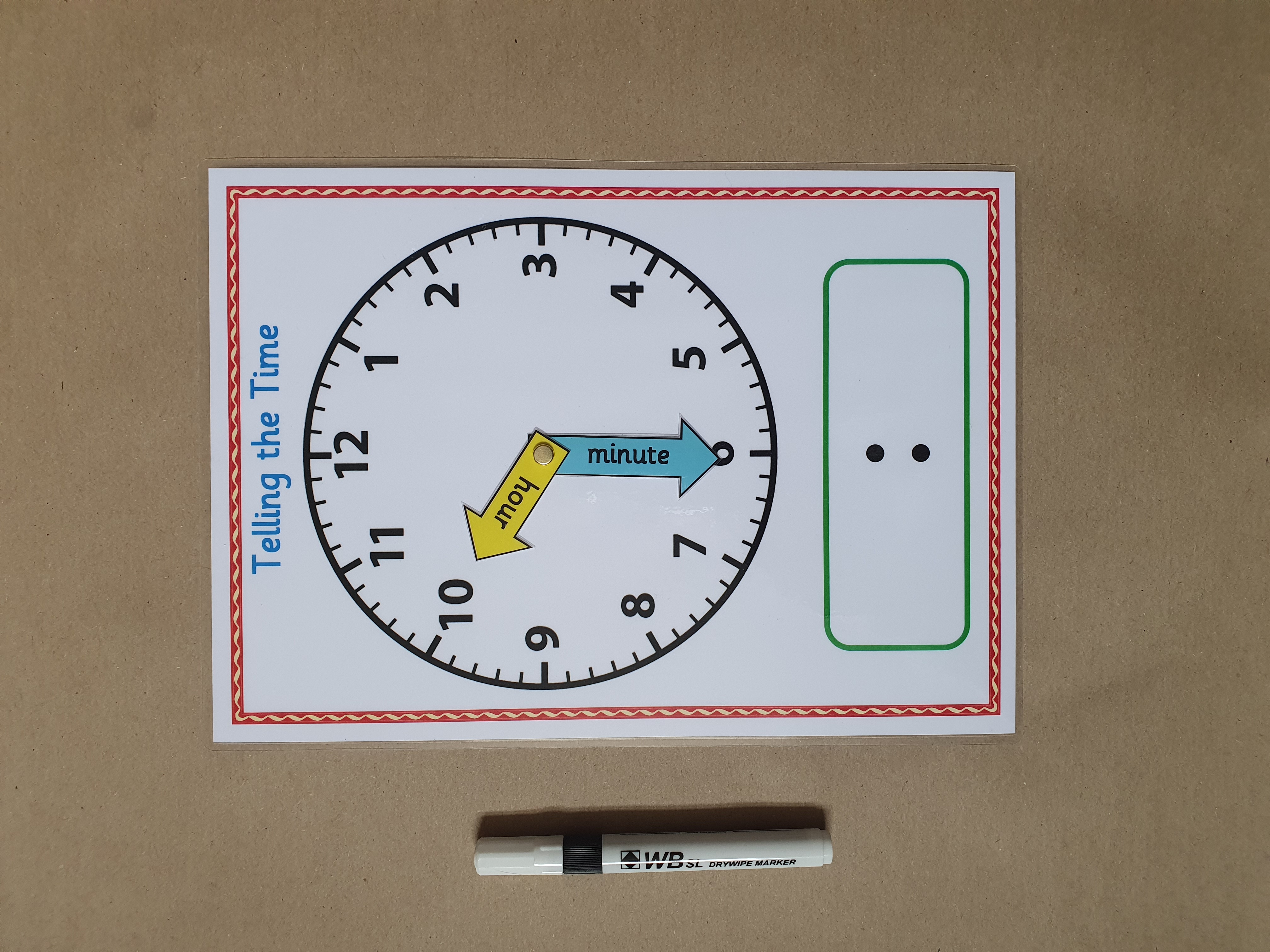 Telling the Time clock with moveable hands