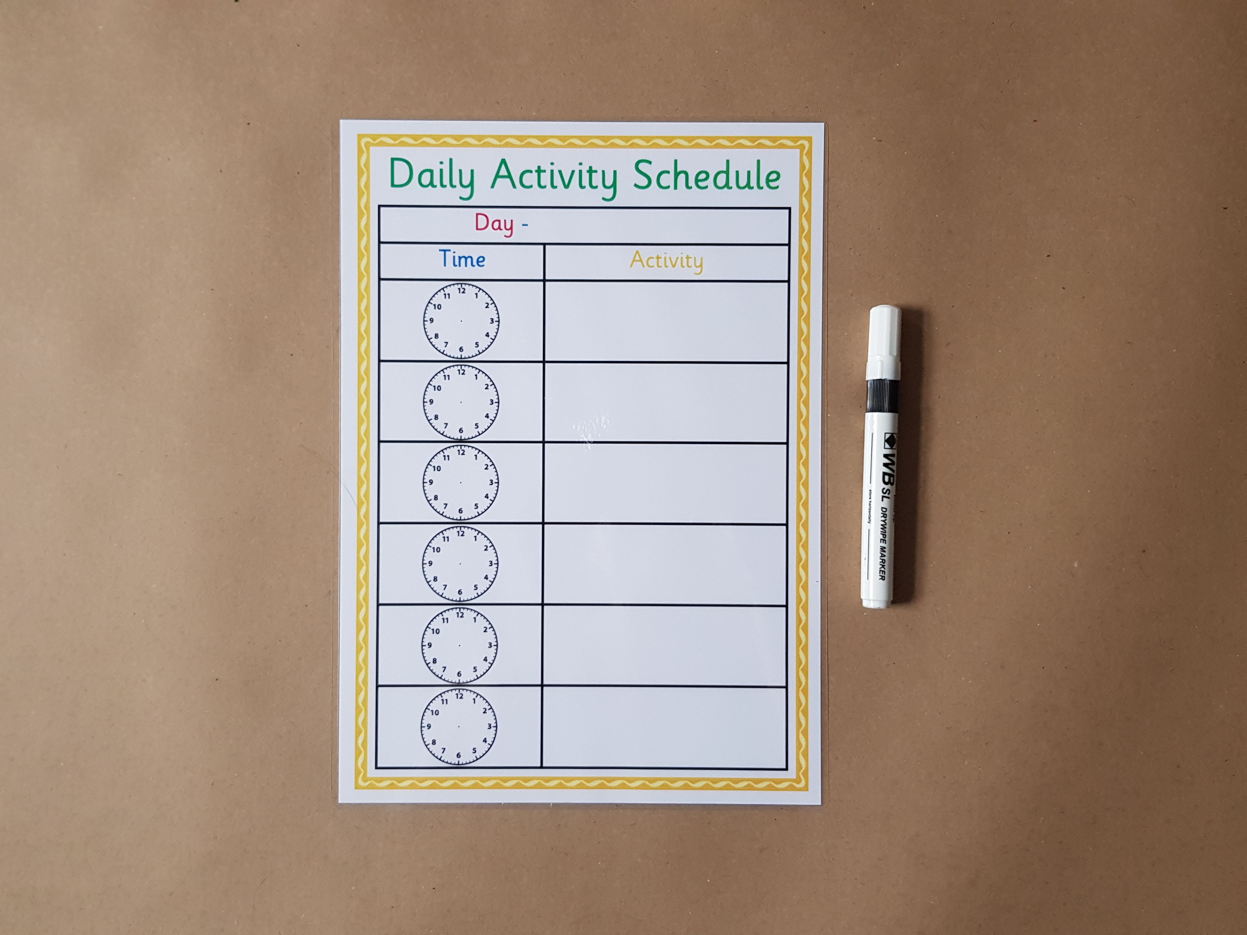 Daily Activity Schedule - reusable daily planner