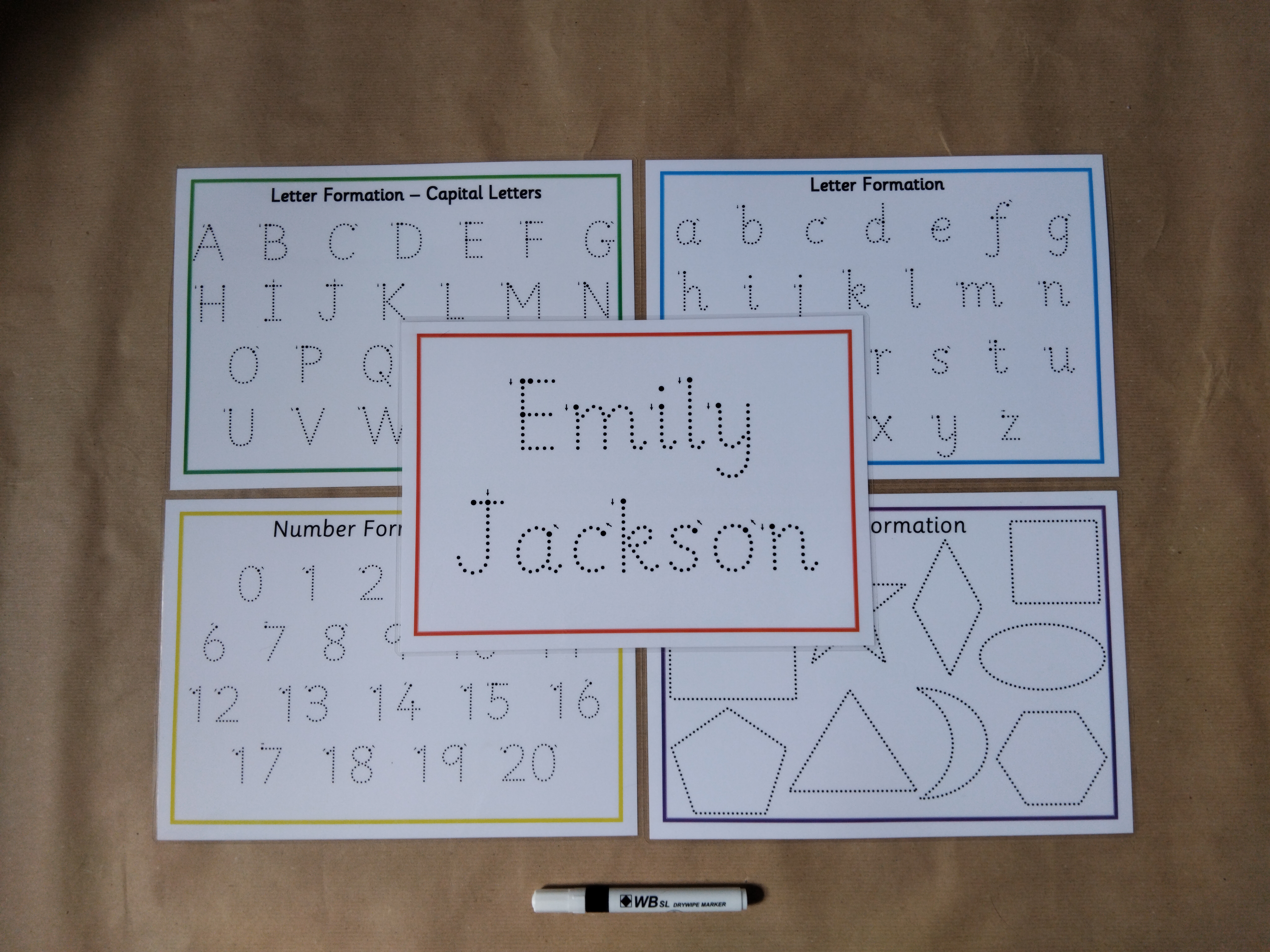 Tracing mats bundle, 5 wipe clean mats and dry wipe pen