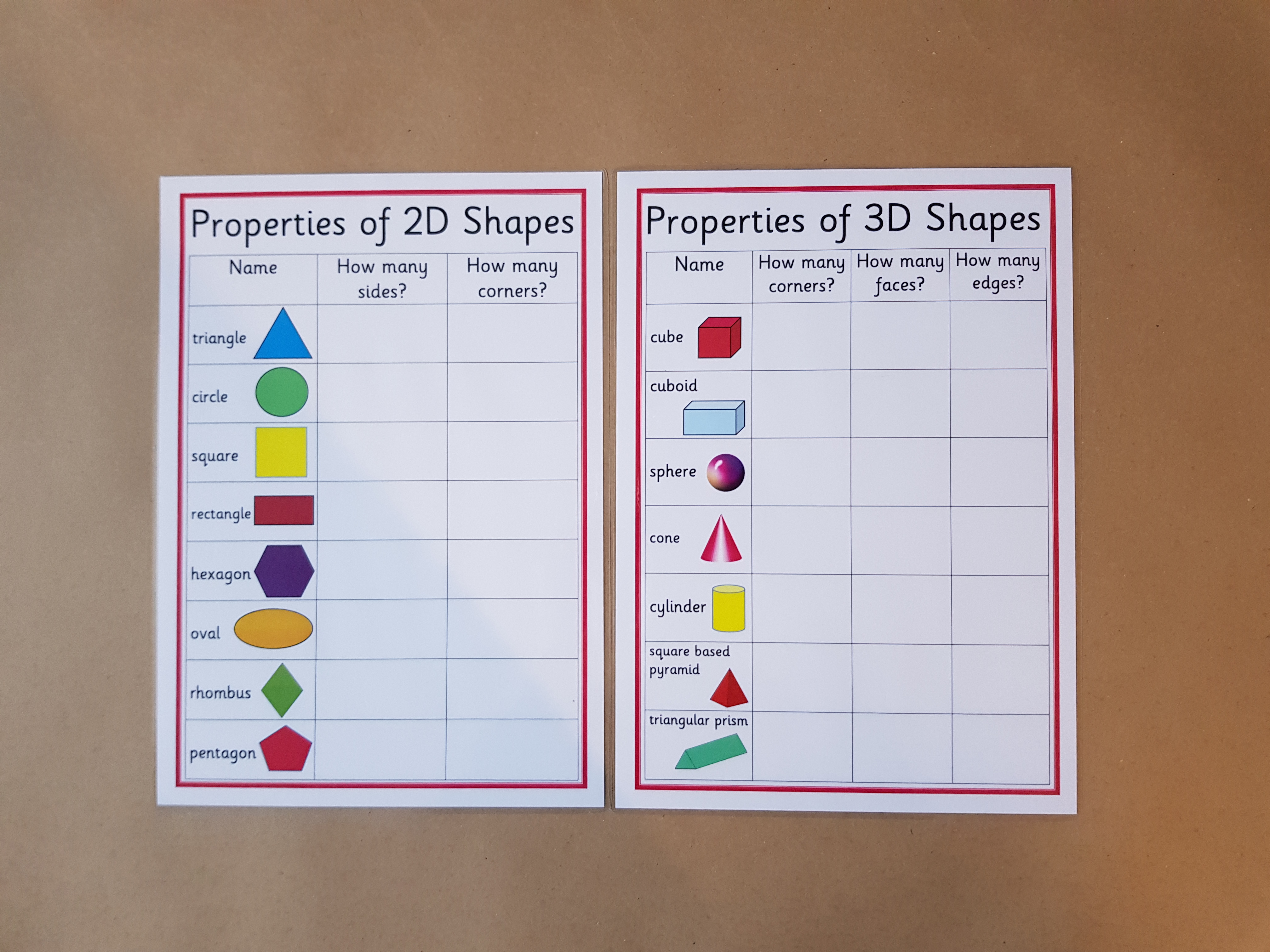 Properties of 2D and 3D shapes - posters and worksheets