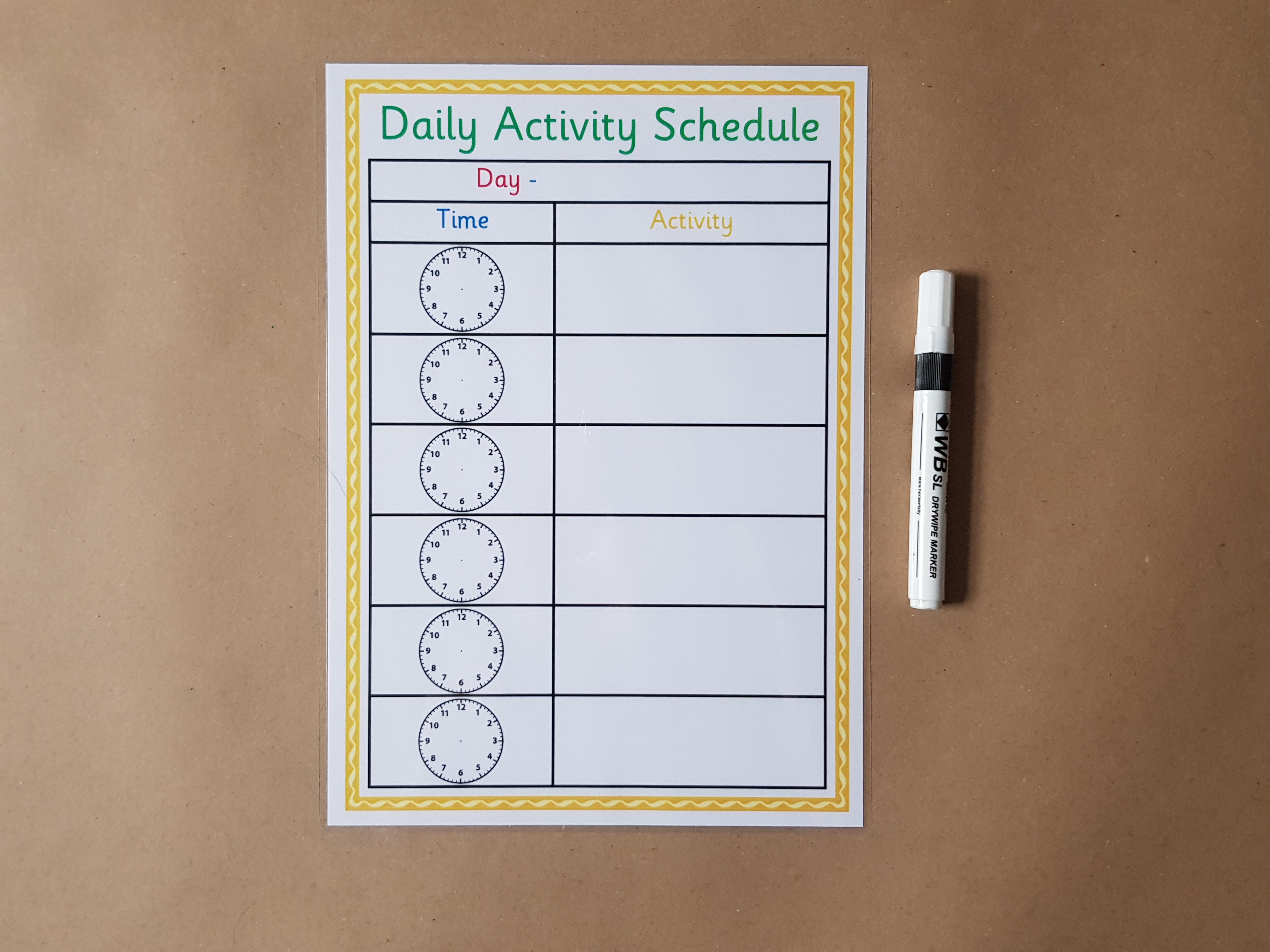 Daily Activity Schedule - reusable daily planner