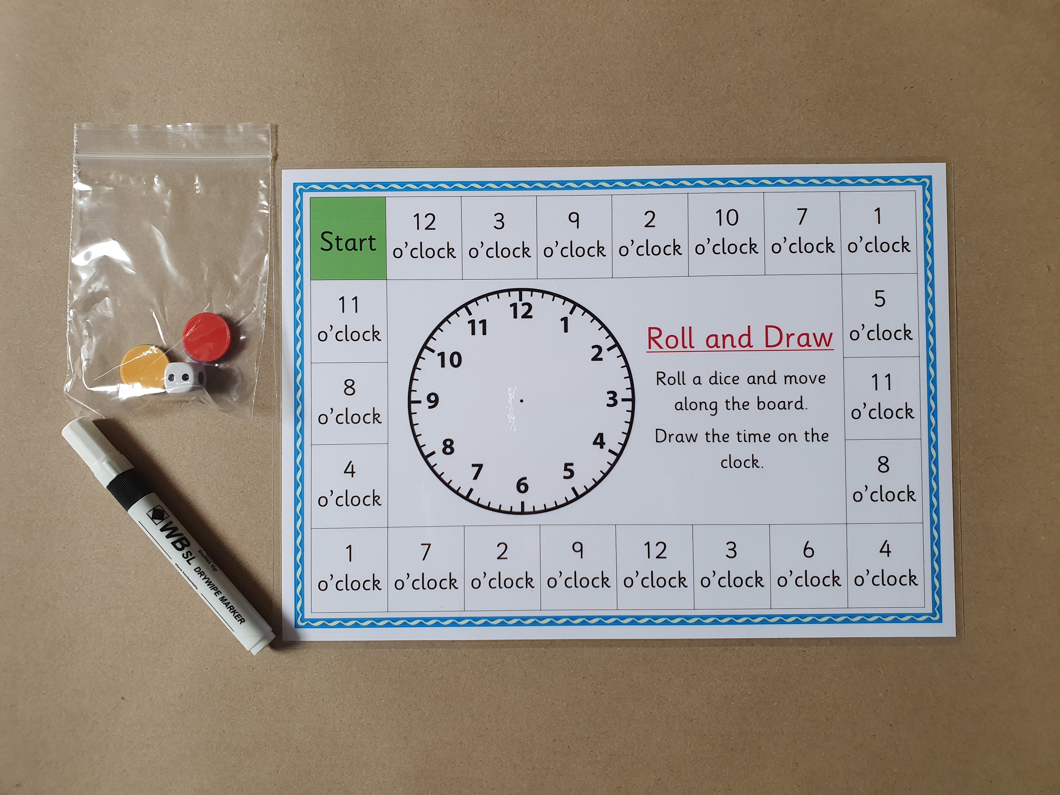 Roll and draw the time - o'clock