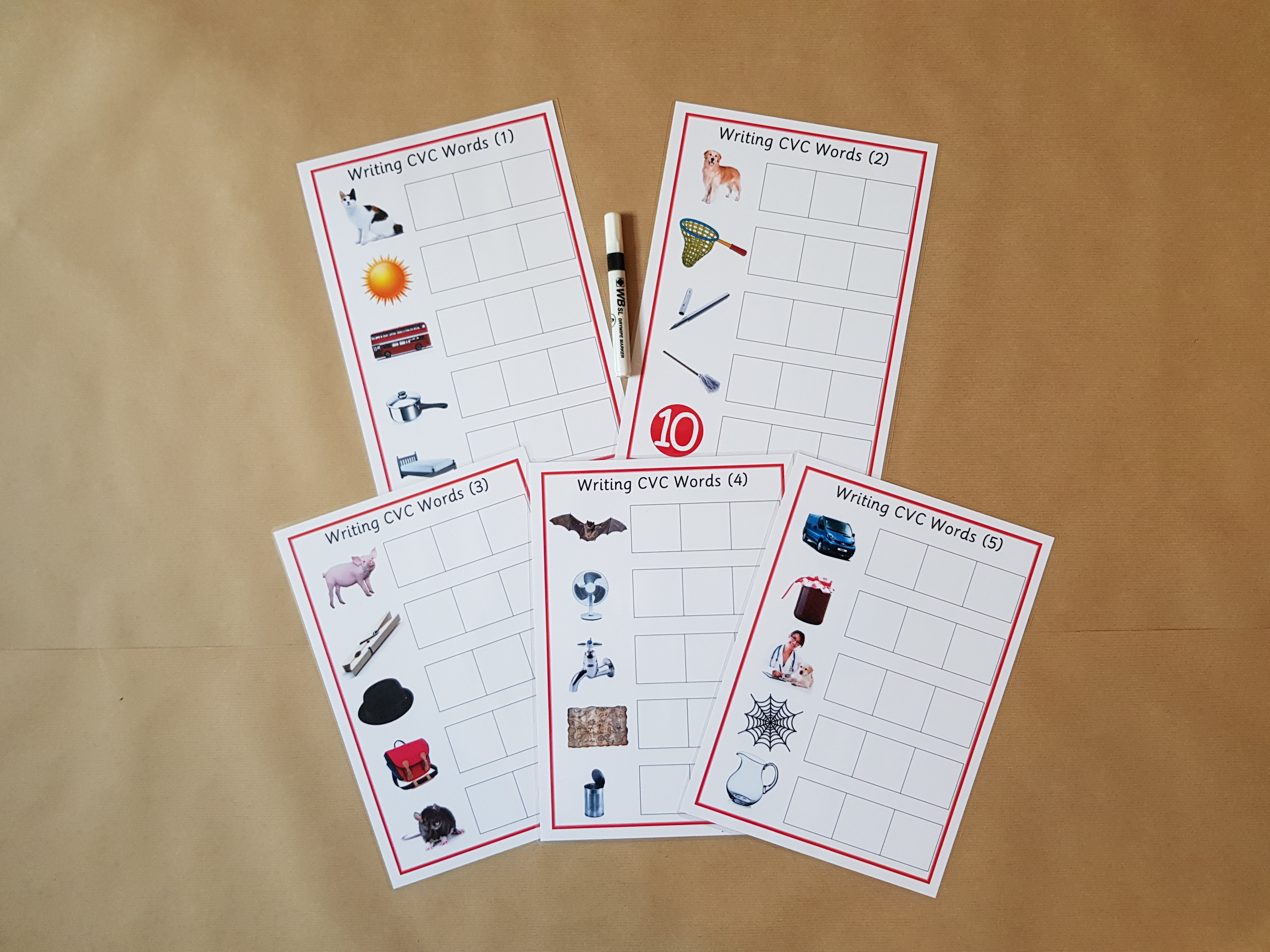 Writing CVC words - 5 x A4 mats