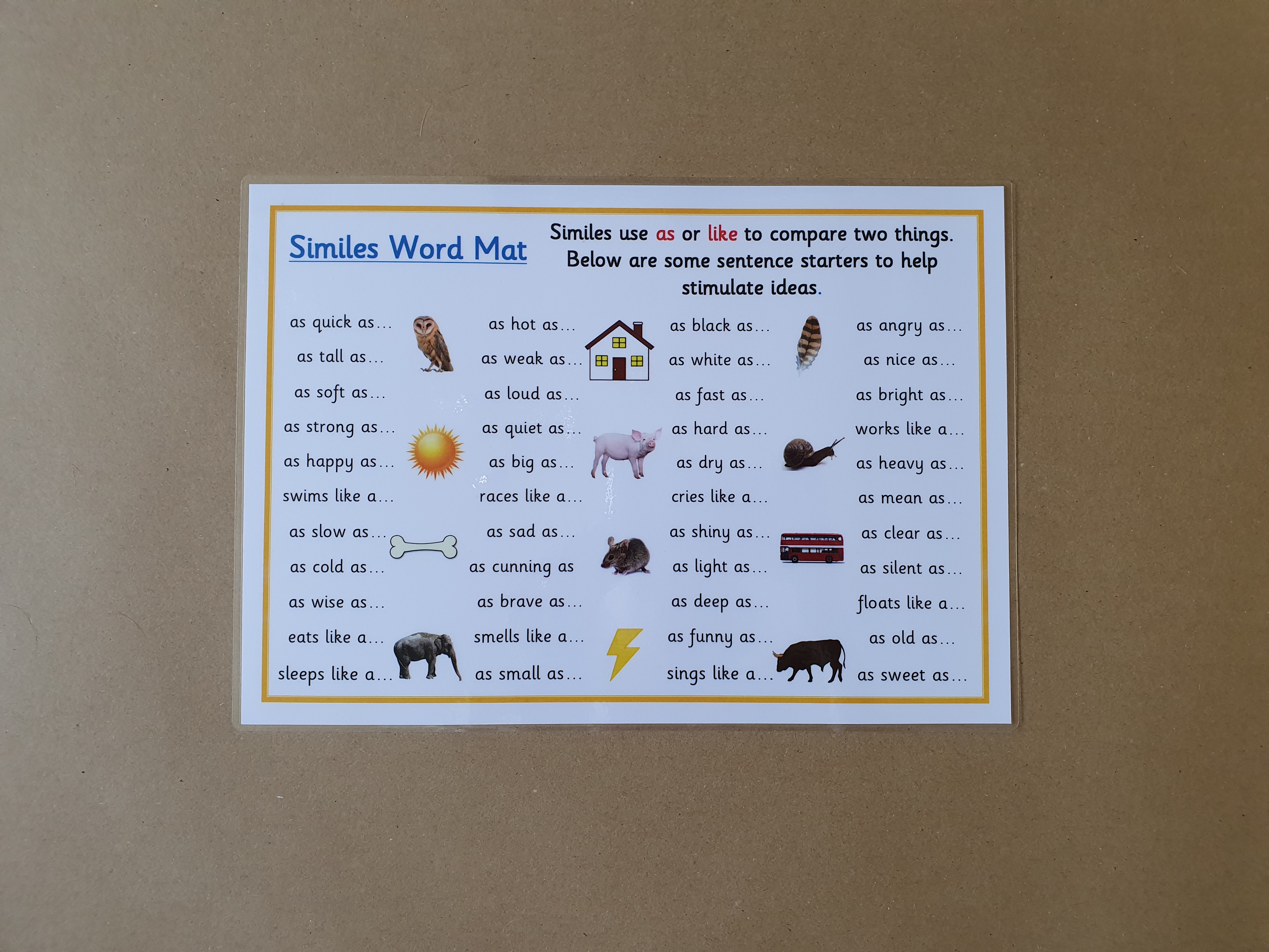 Similes Word Mat - Literacy Teaching resource