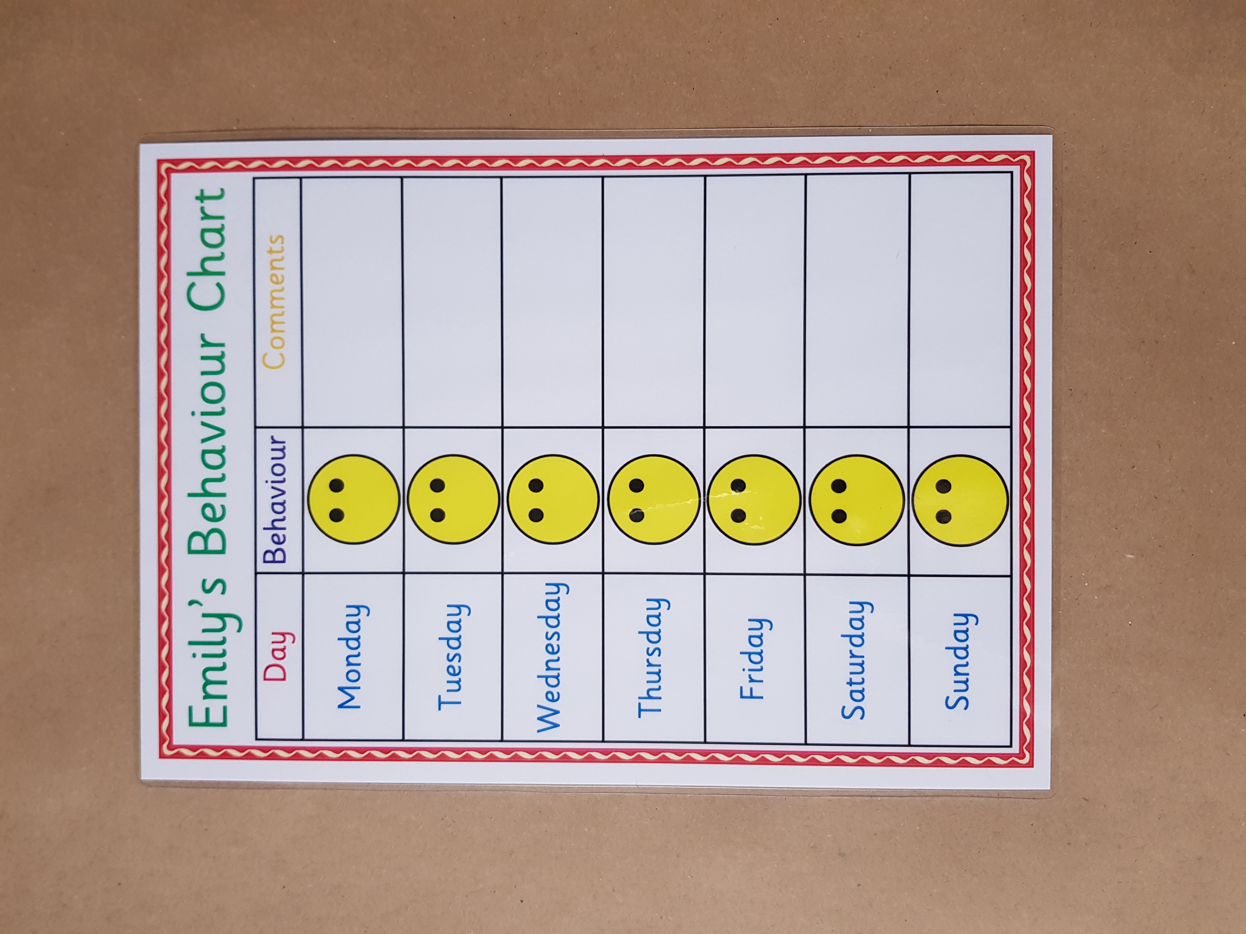 Personalised Weekly Behaviour Chart