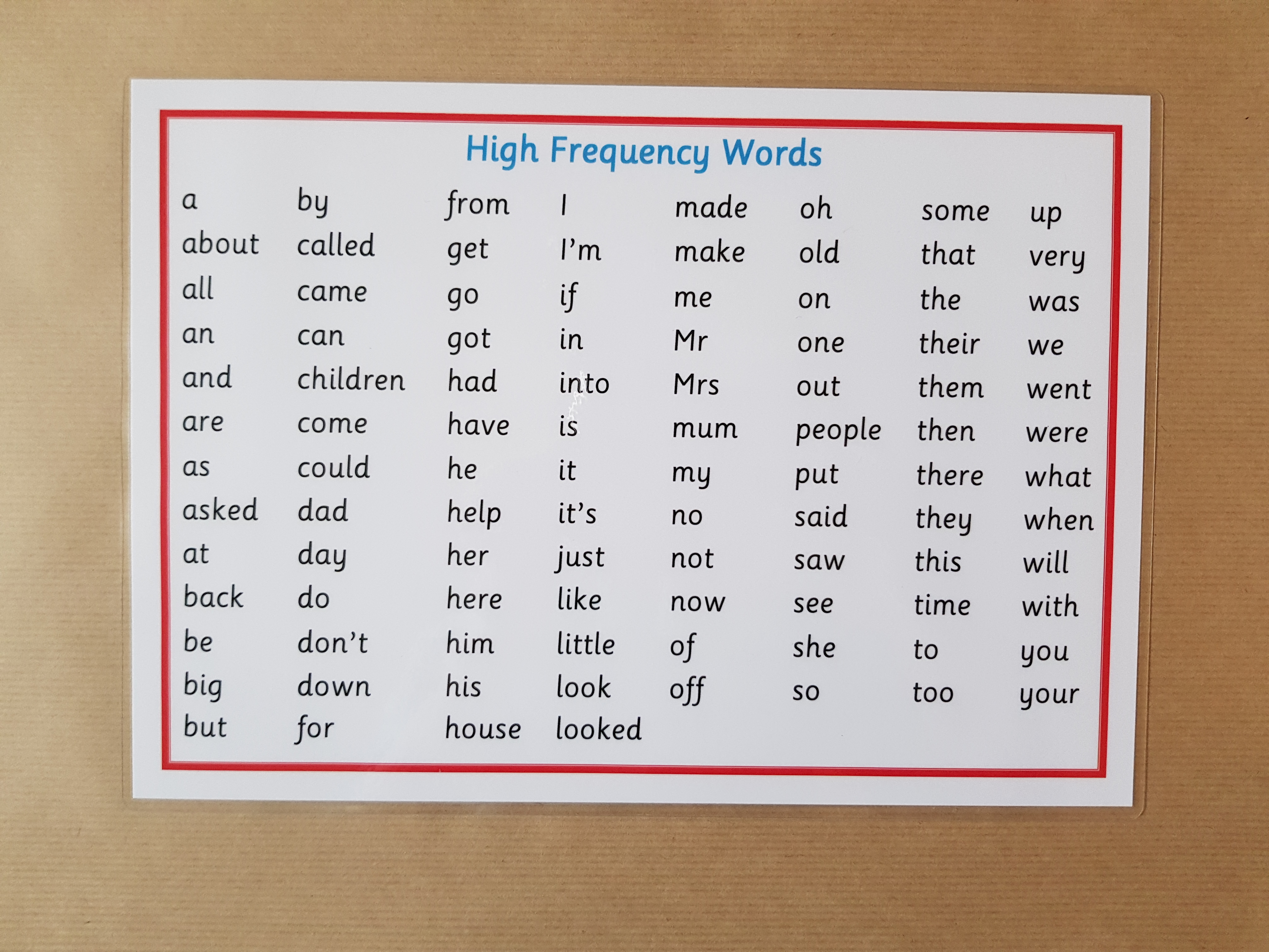 High Frequency Words mat