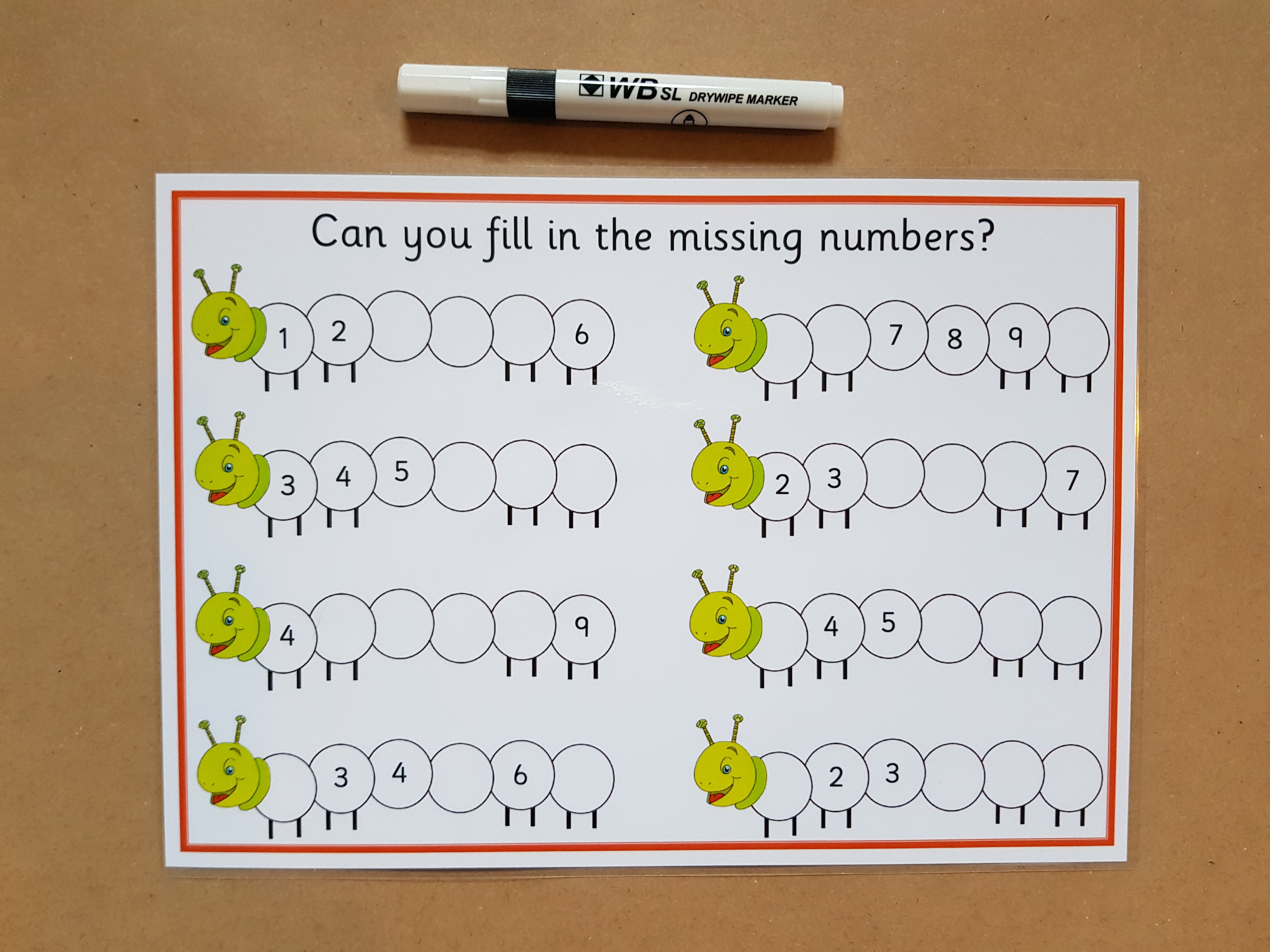  Missing Numbers to 10 Worksheet