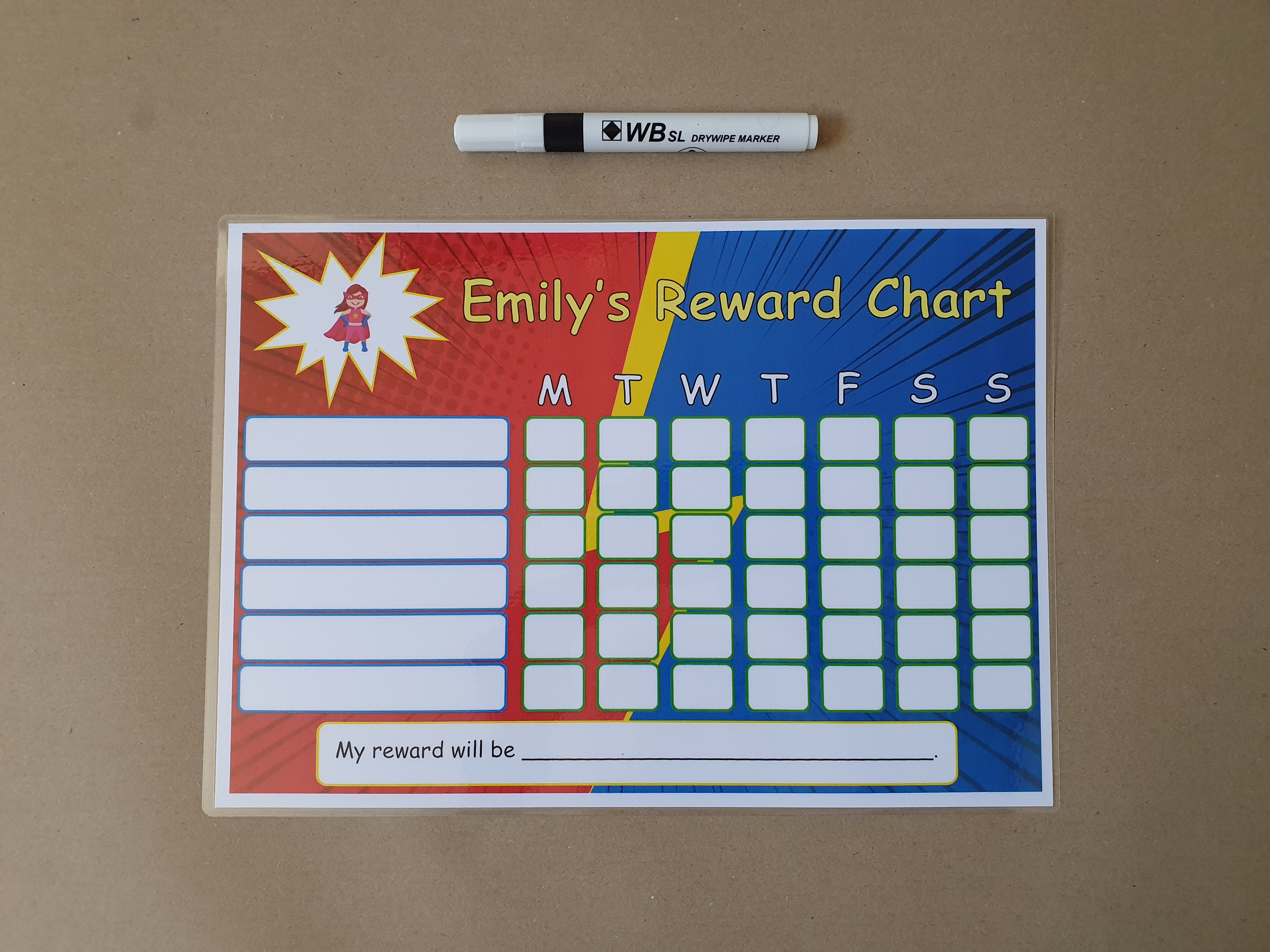Personalised Reward Chart - Girl Superhero Design
