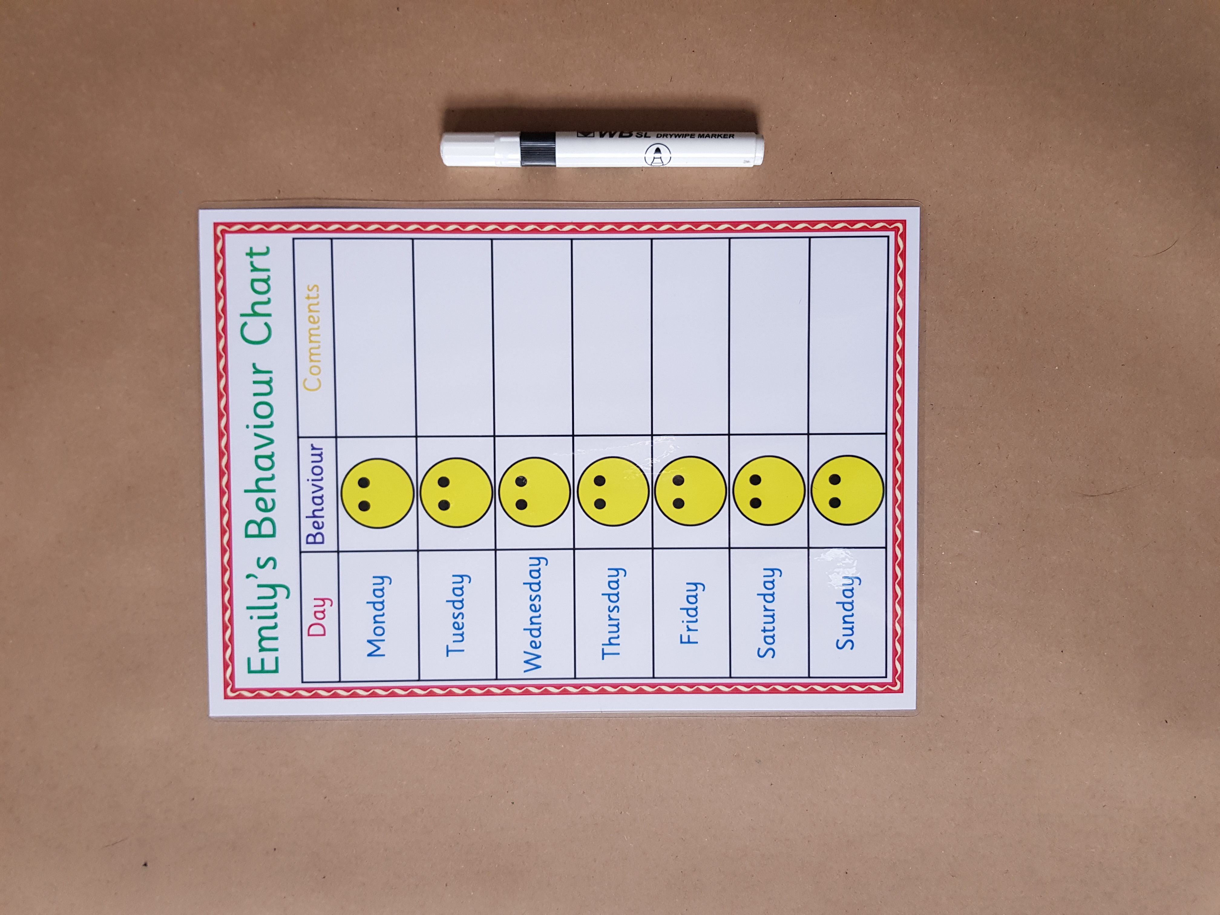 Personalised Weekly Behaviour Chart