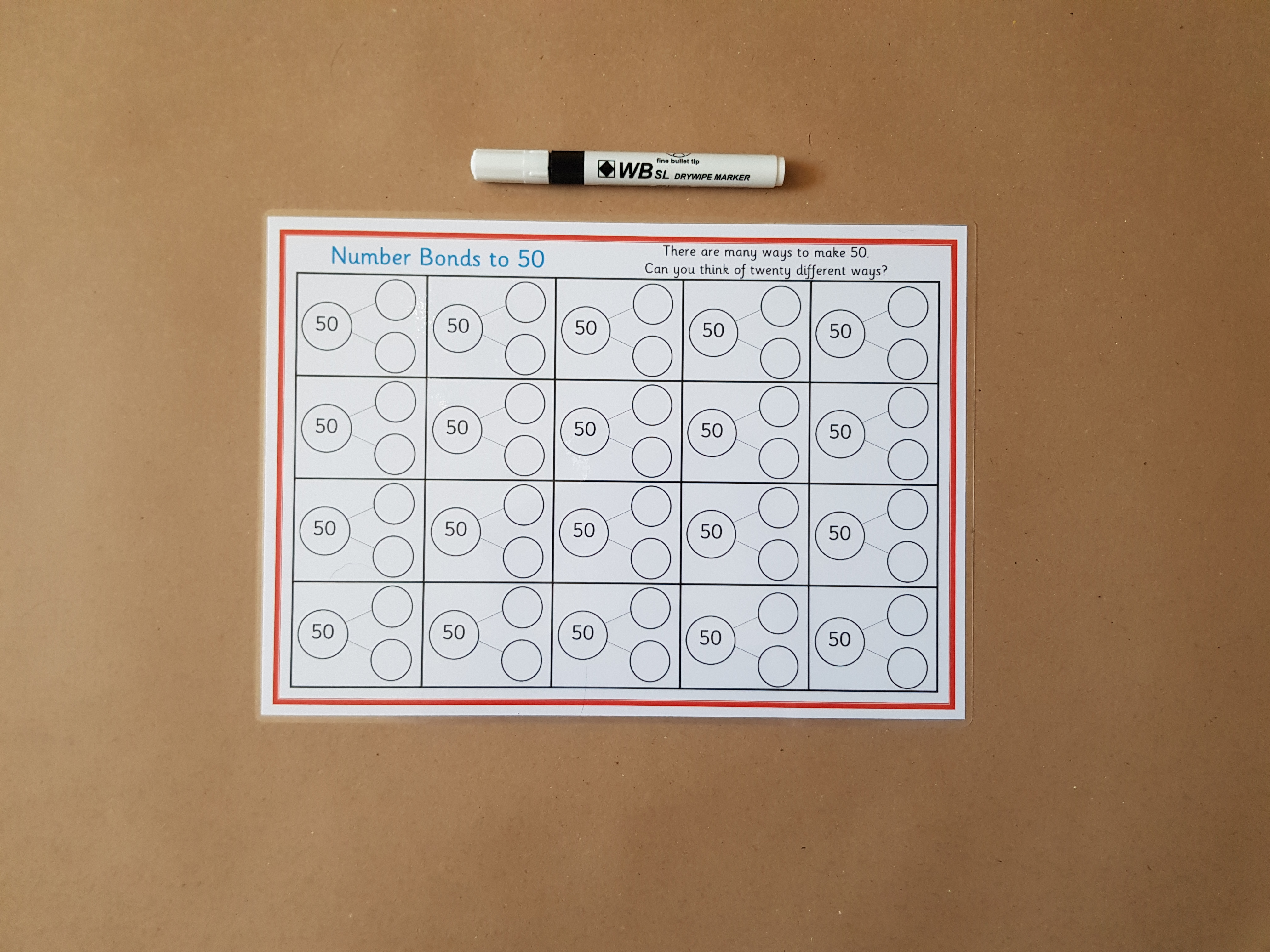 Numbers bonds to 50 worksheet