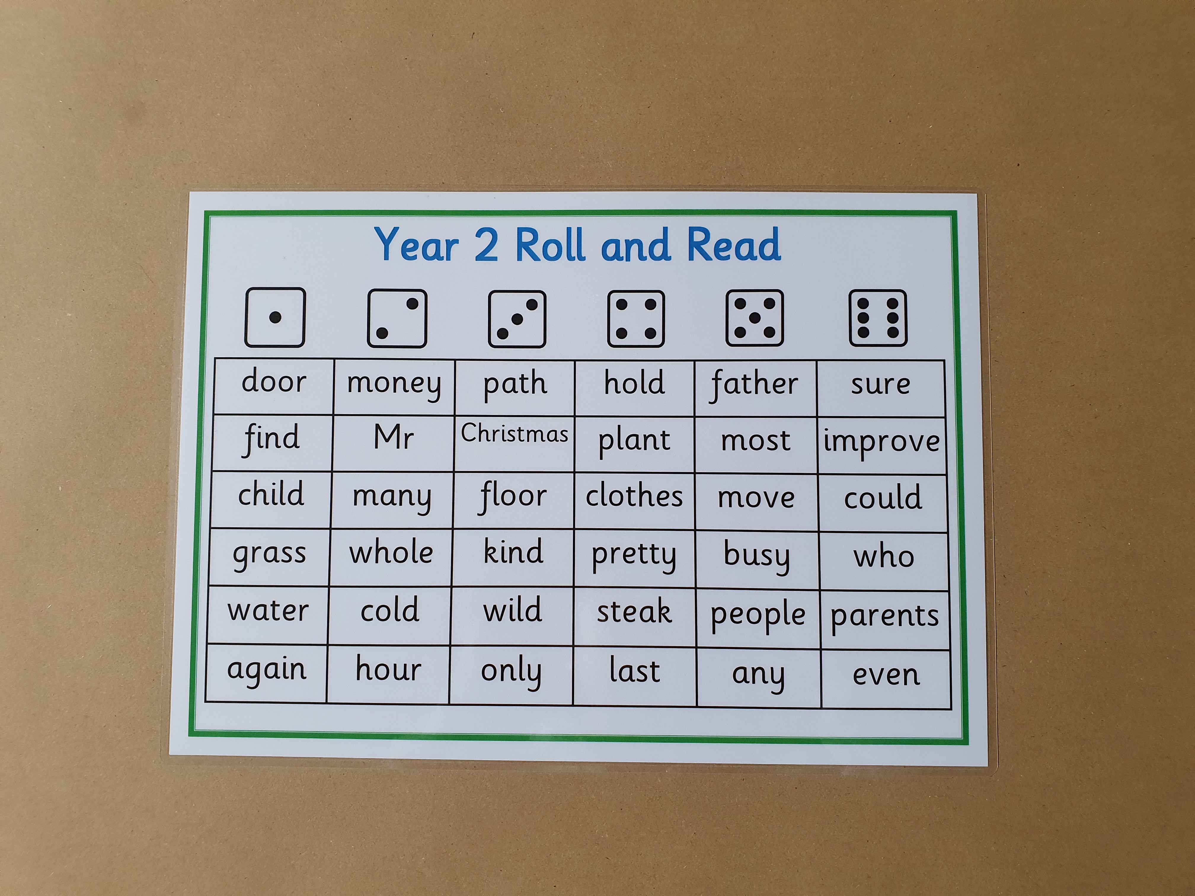 Year 2 Words - Roll and read Game 
