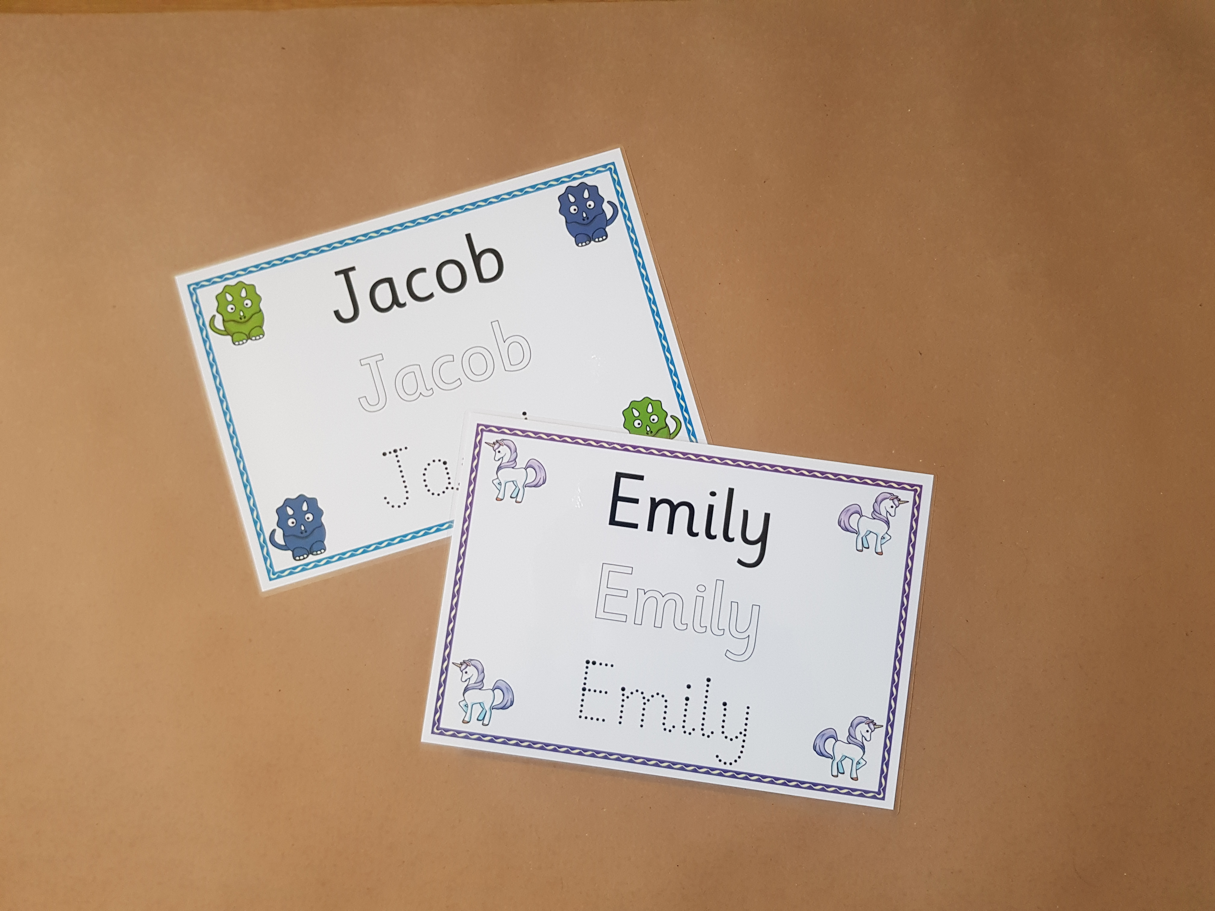 Personalised Name Card - 3 fonts - unicorn/dinosaur design