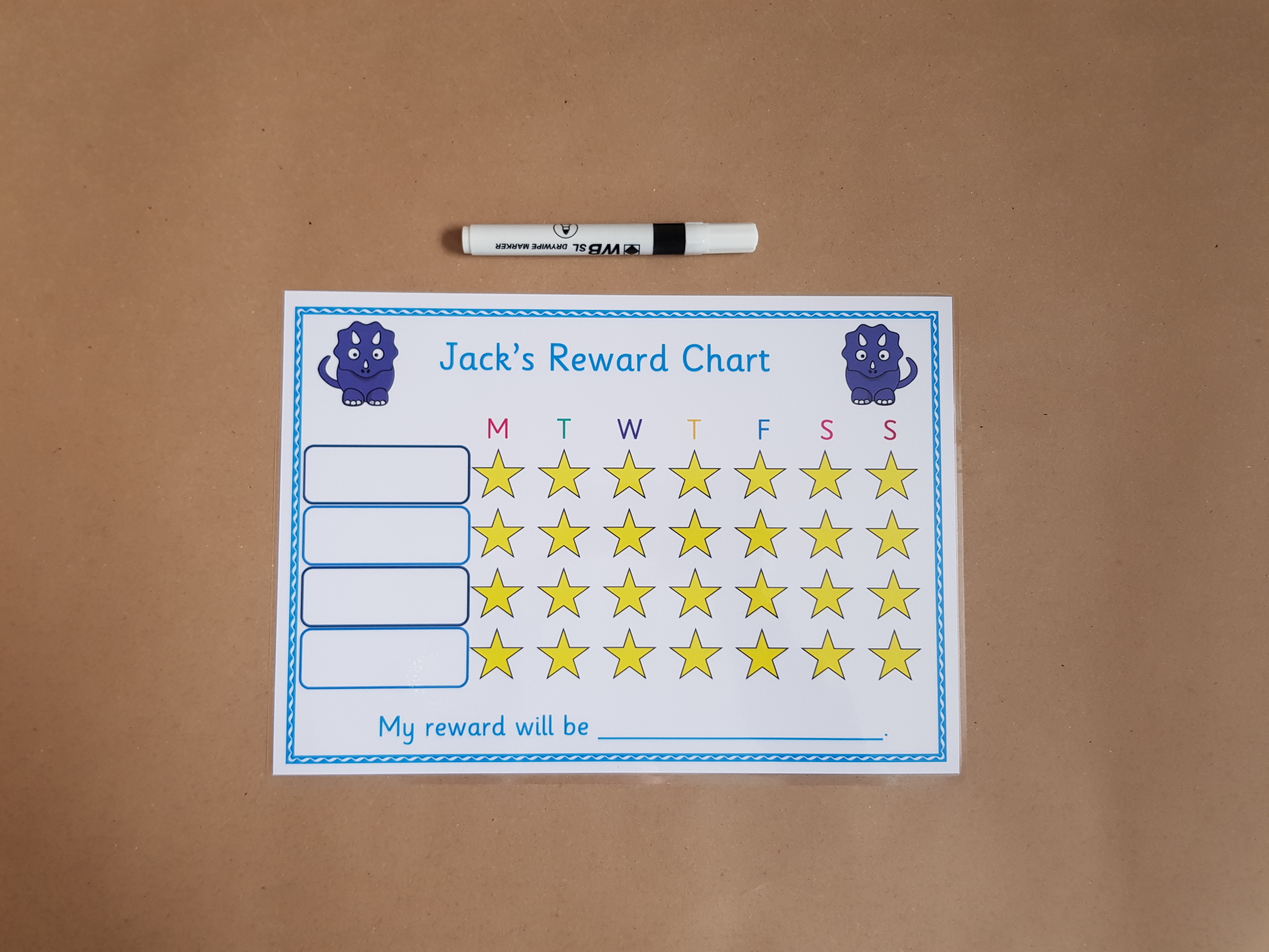 Personalised DInosaur Reward Chart and dry wipe pen