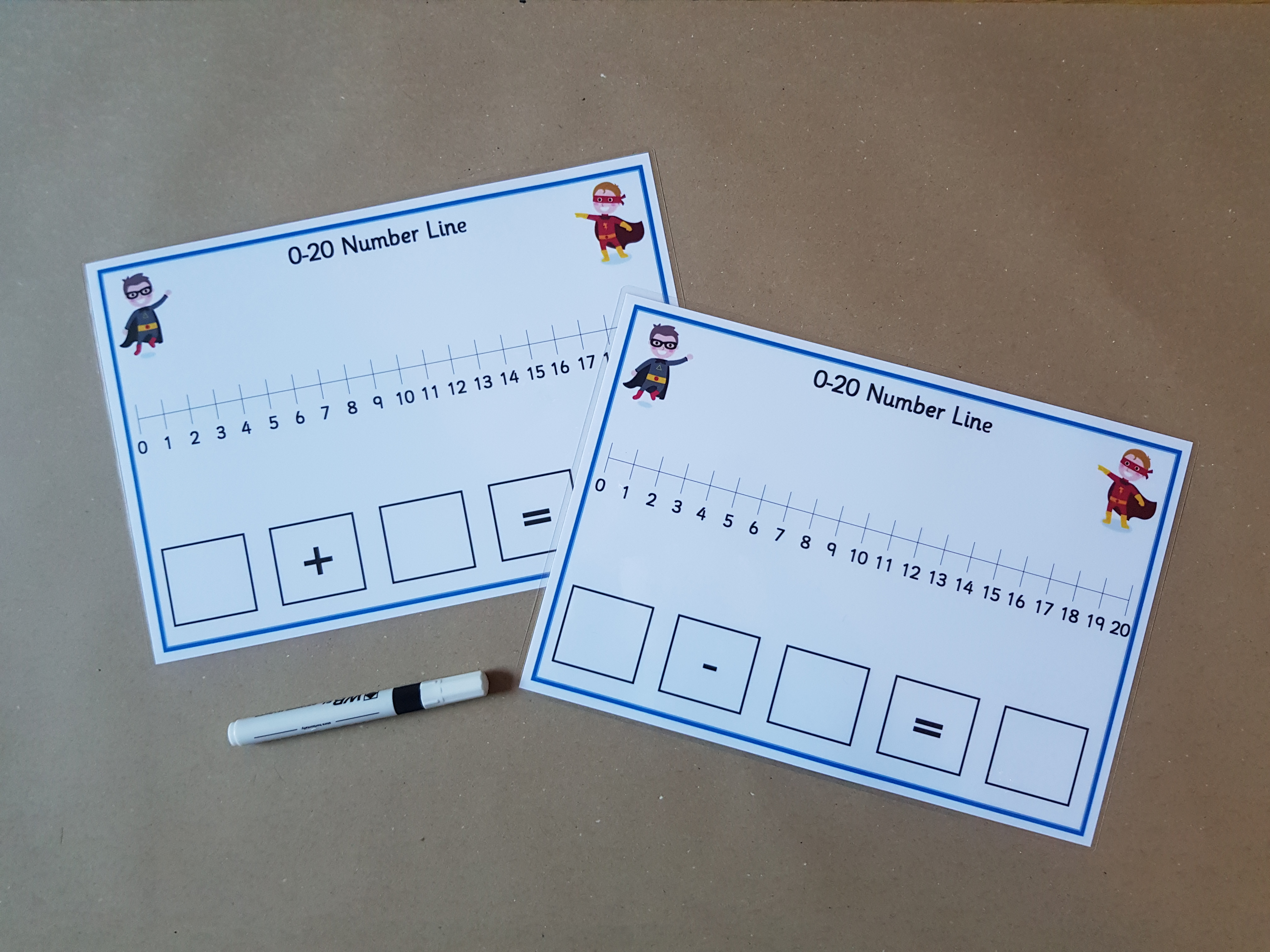 Superhero addition and subtraction number lines - 0-20