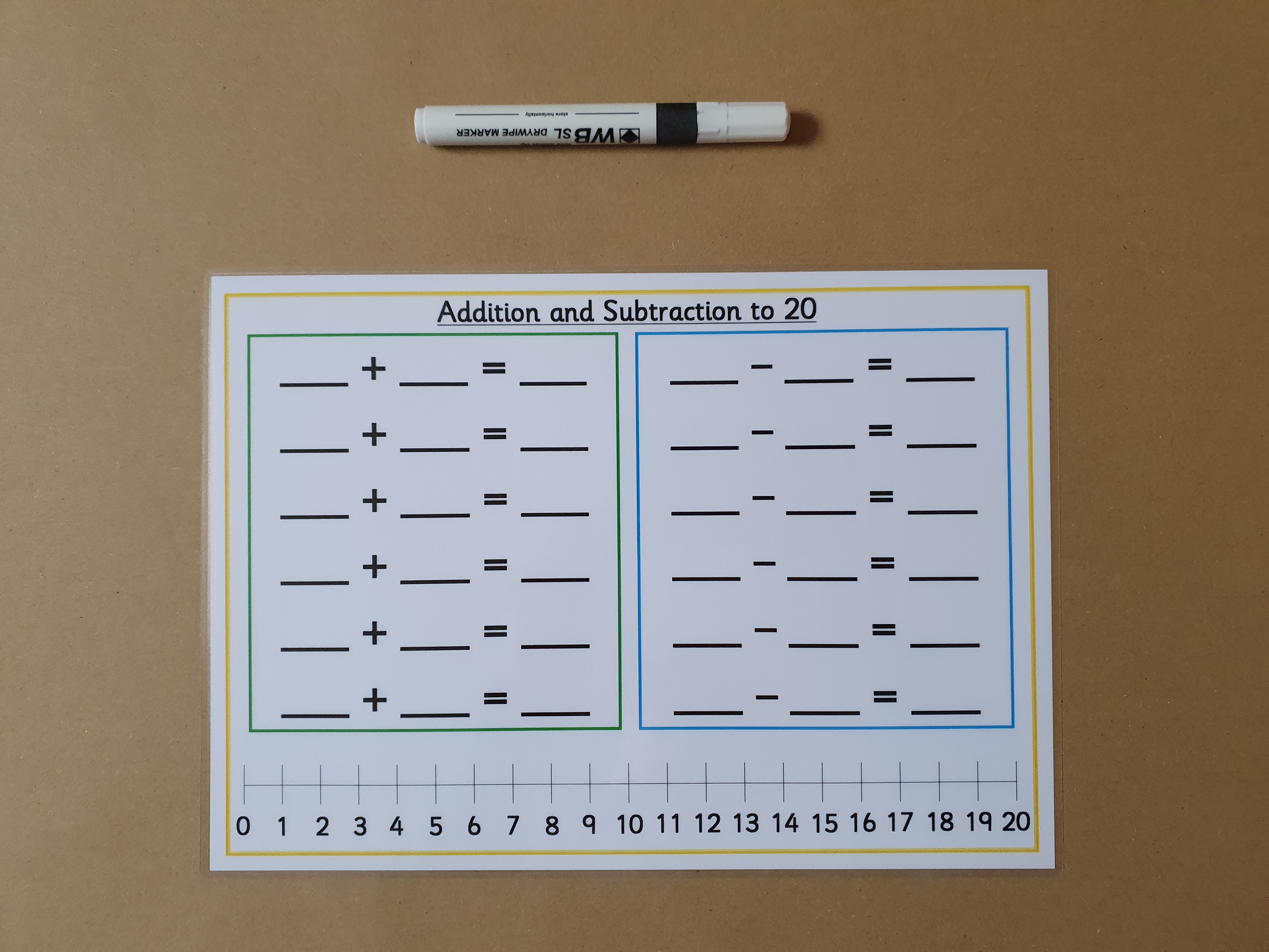 Addition and subtraction to 20 - blank worksheet