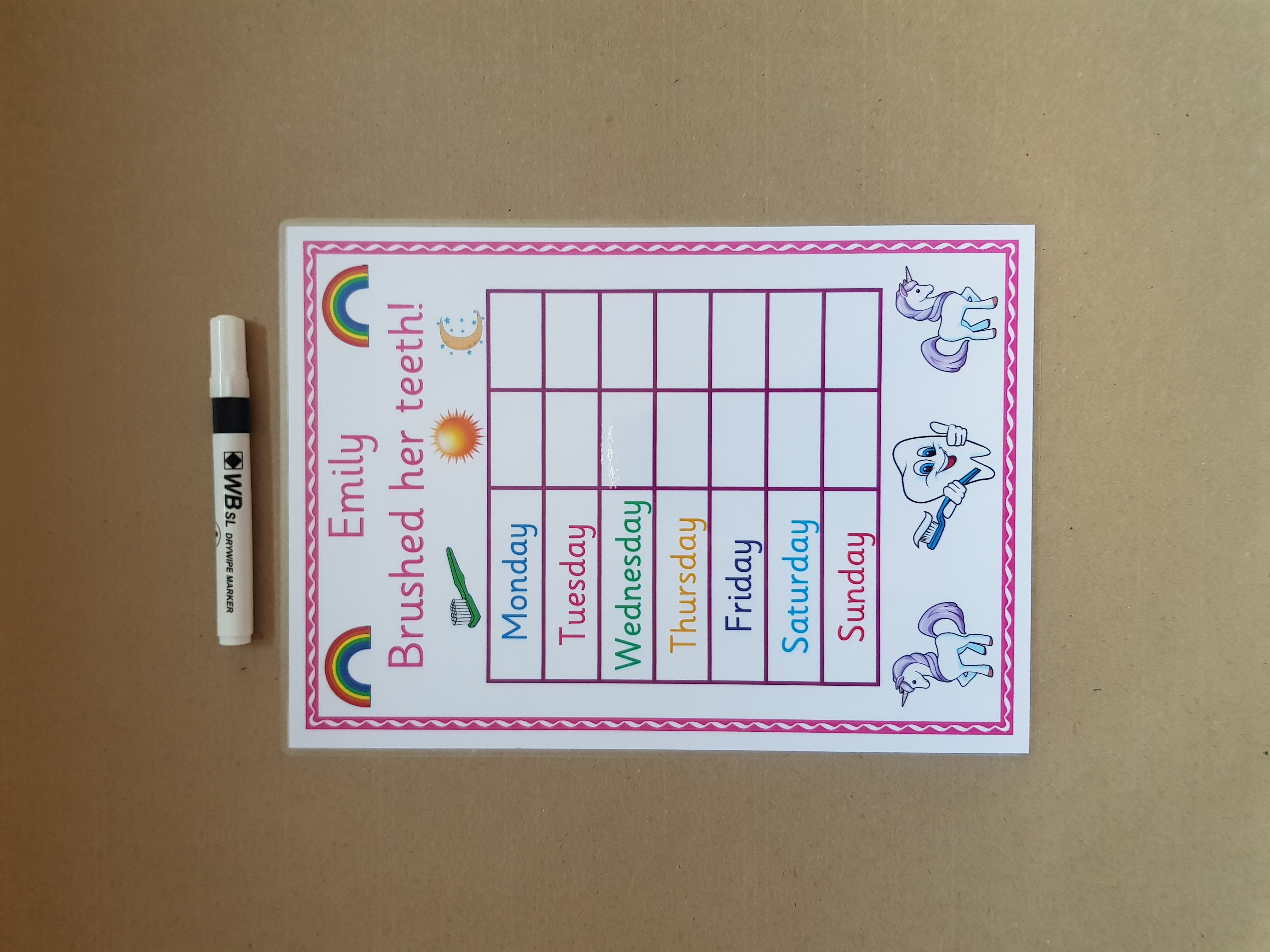 Personalised Unicorn Teeth Brushing Reward Chart