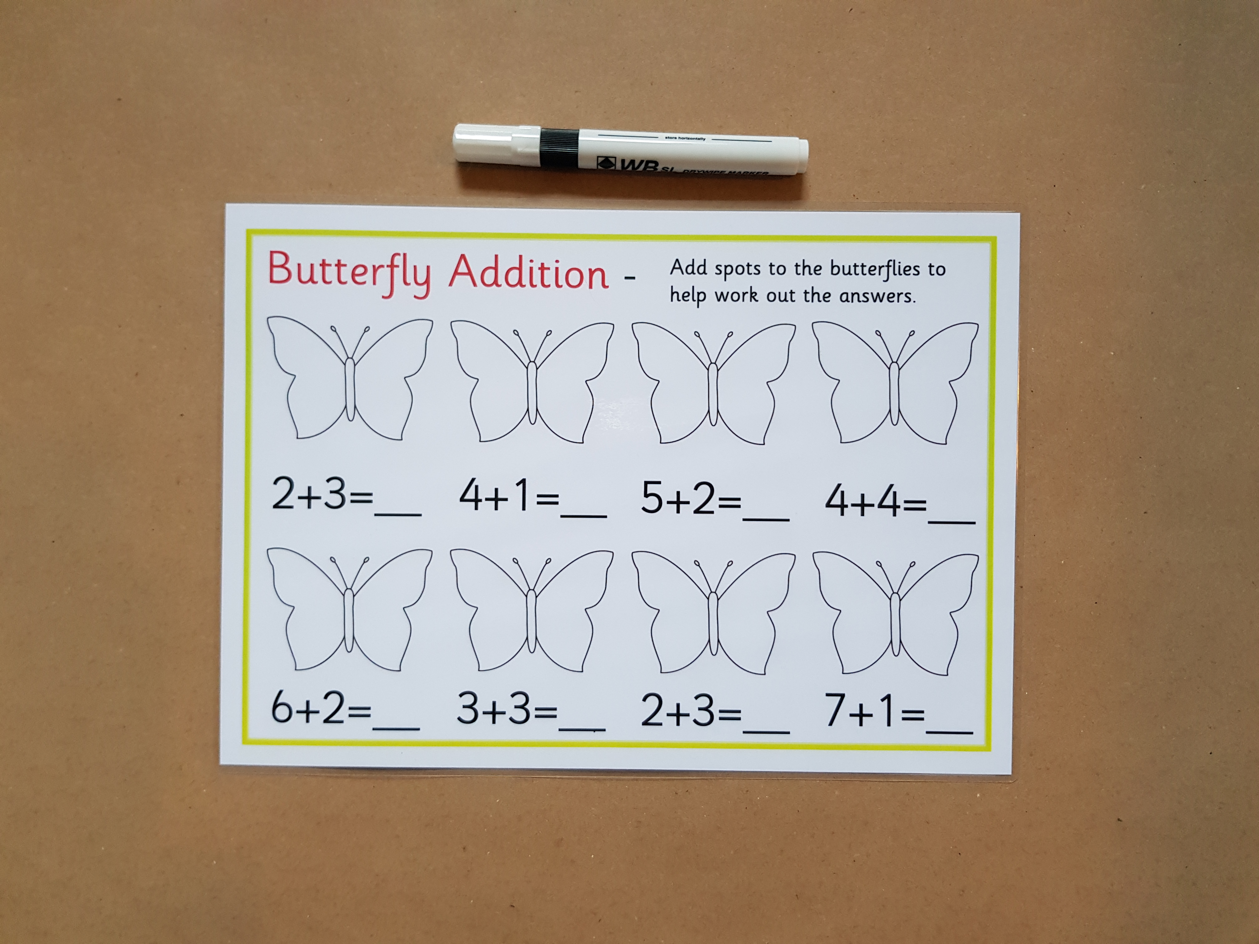 Butterfly Addition to 10 Worksheet