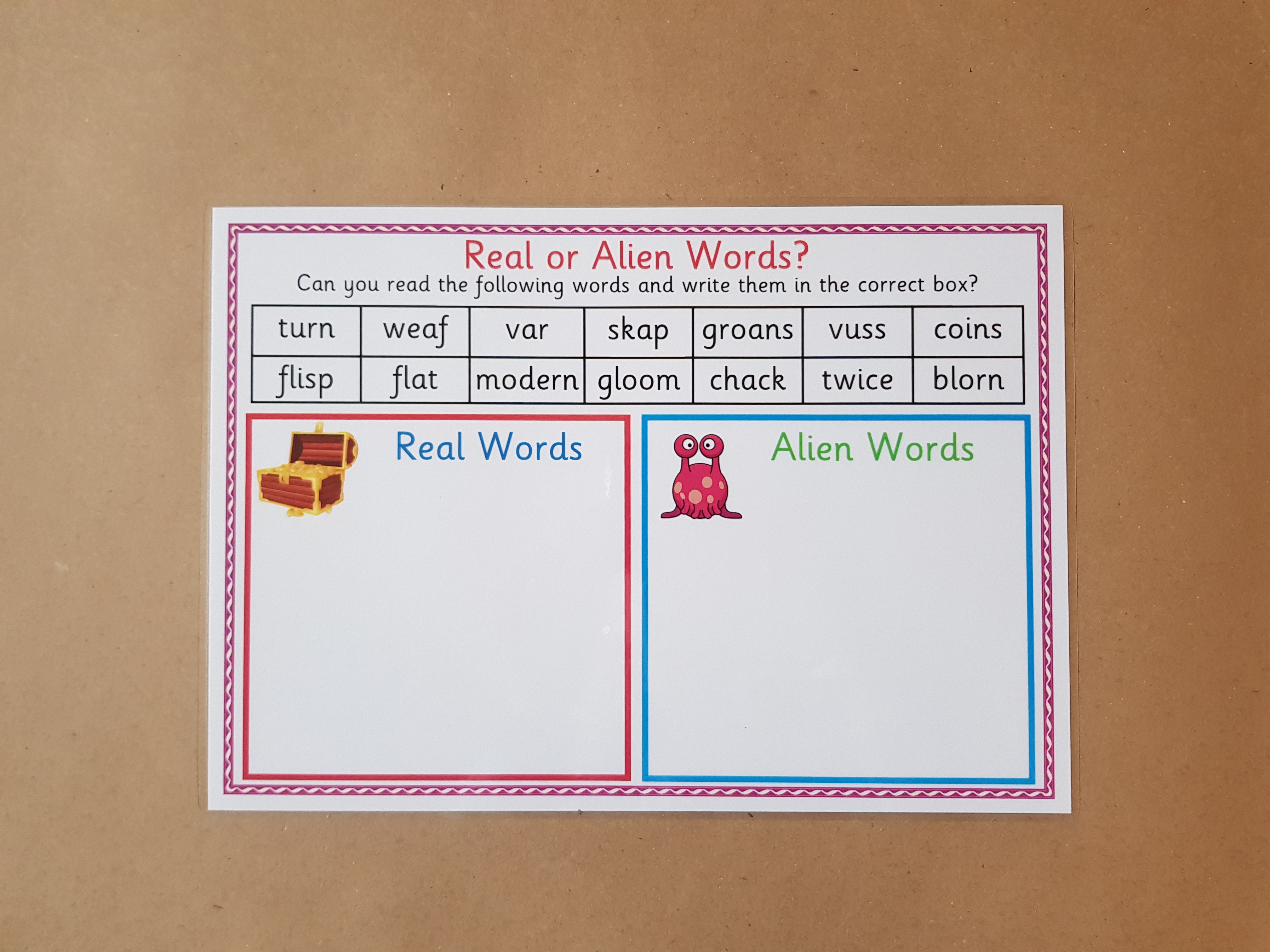 Year 1 phonics screening reusable worksheets 