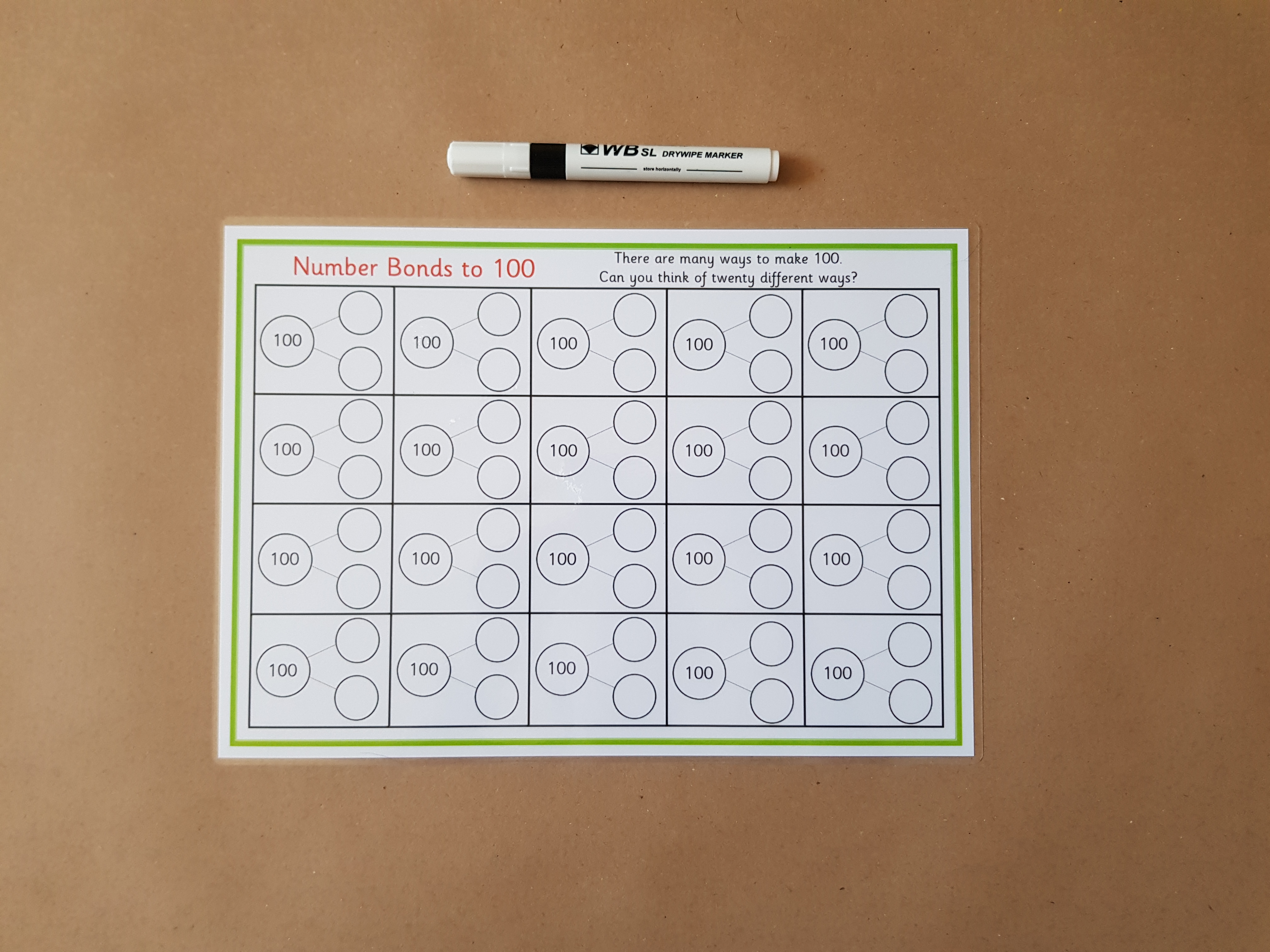 Numbers bonds to 100 worksheet