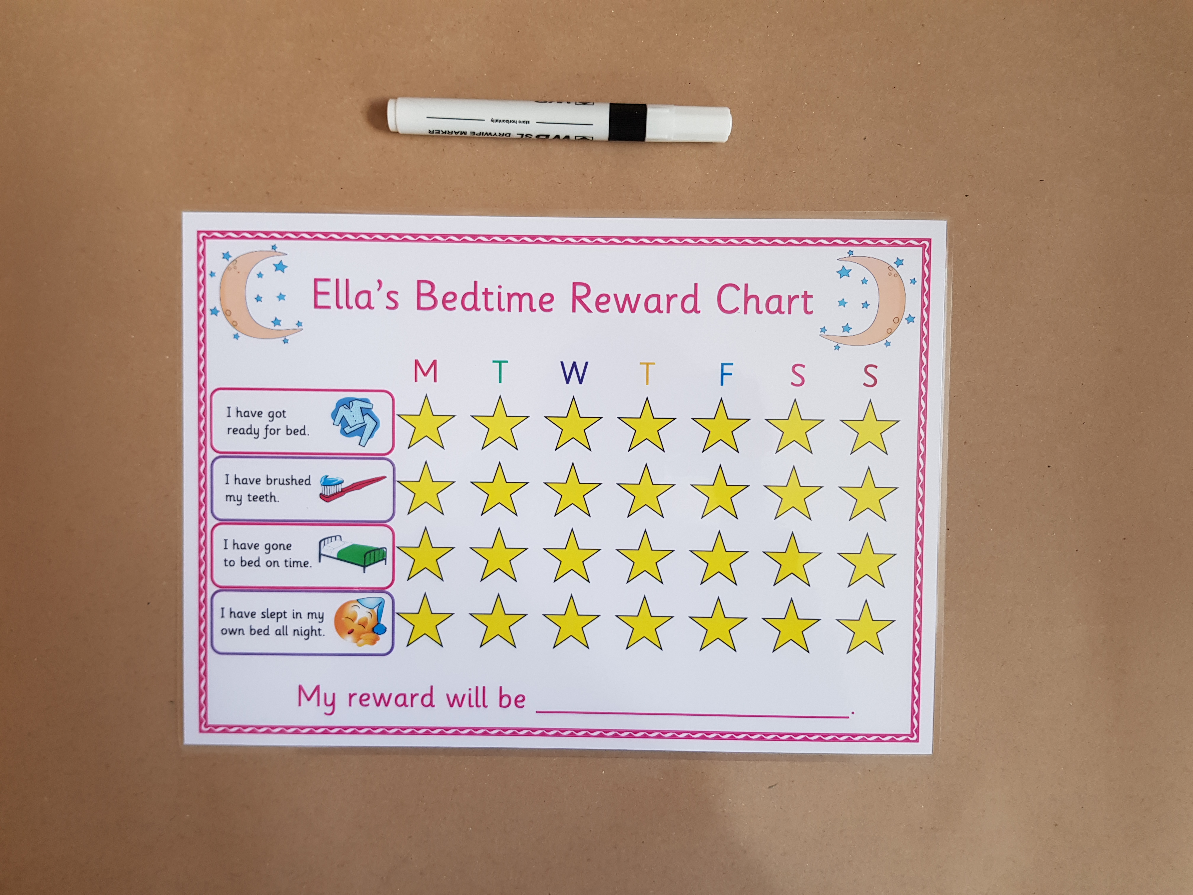  Bedtime Reward Chart and dry wipe pen 