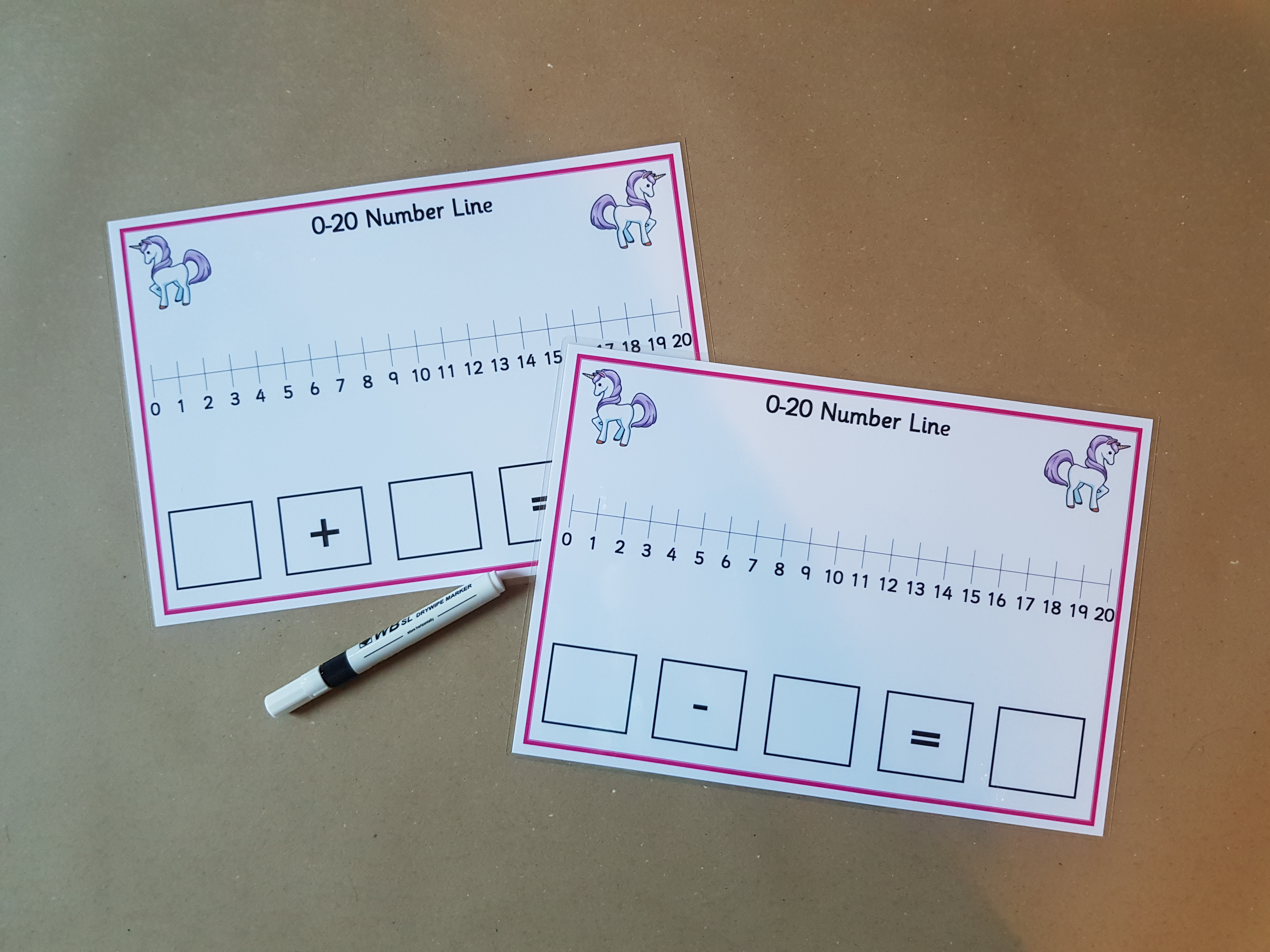 Unicorn addition and subtraction number lines - 0-20